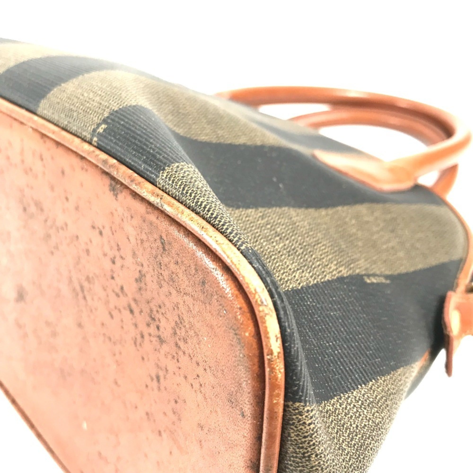 Fendi Pequin Brown Khaki Pvc Leather Handbag (Pre-Owned)
