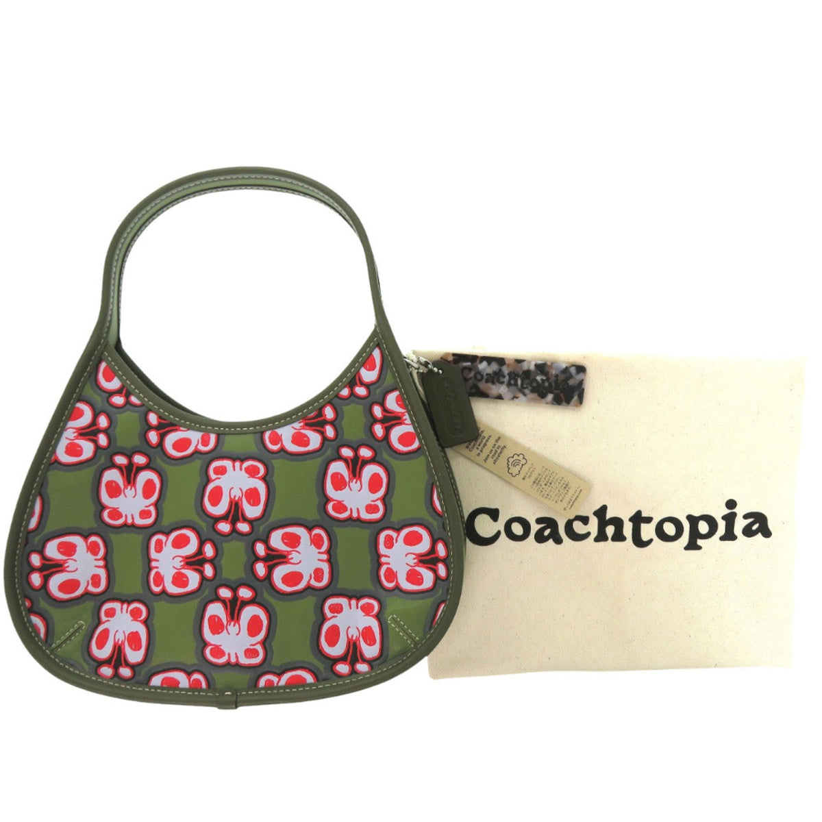 Coach Green Olive Red Color Leather Handbag (Pre-Owned)