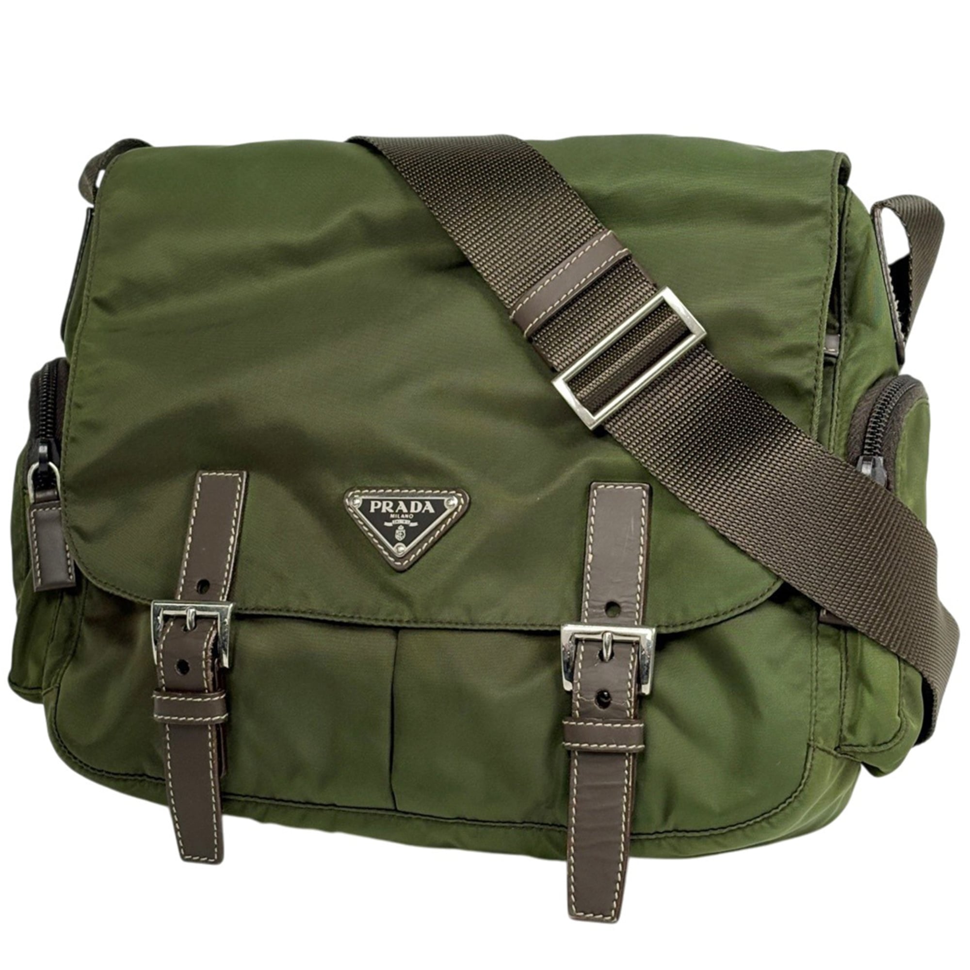 Prada Khaki Nylon Shoulder Bag (Pre-Owned)
