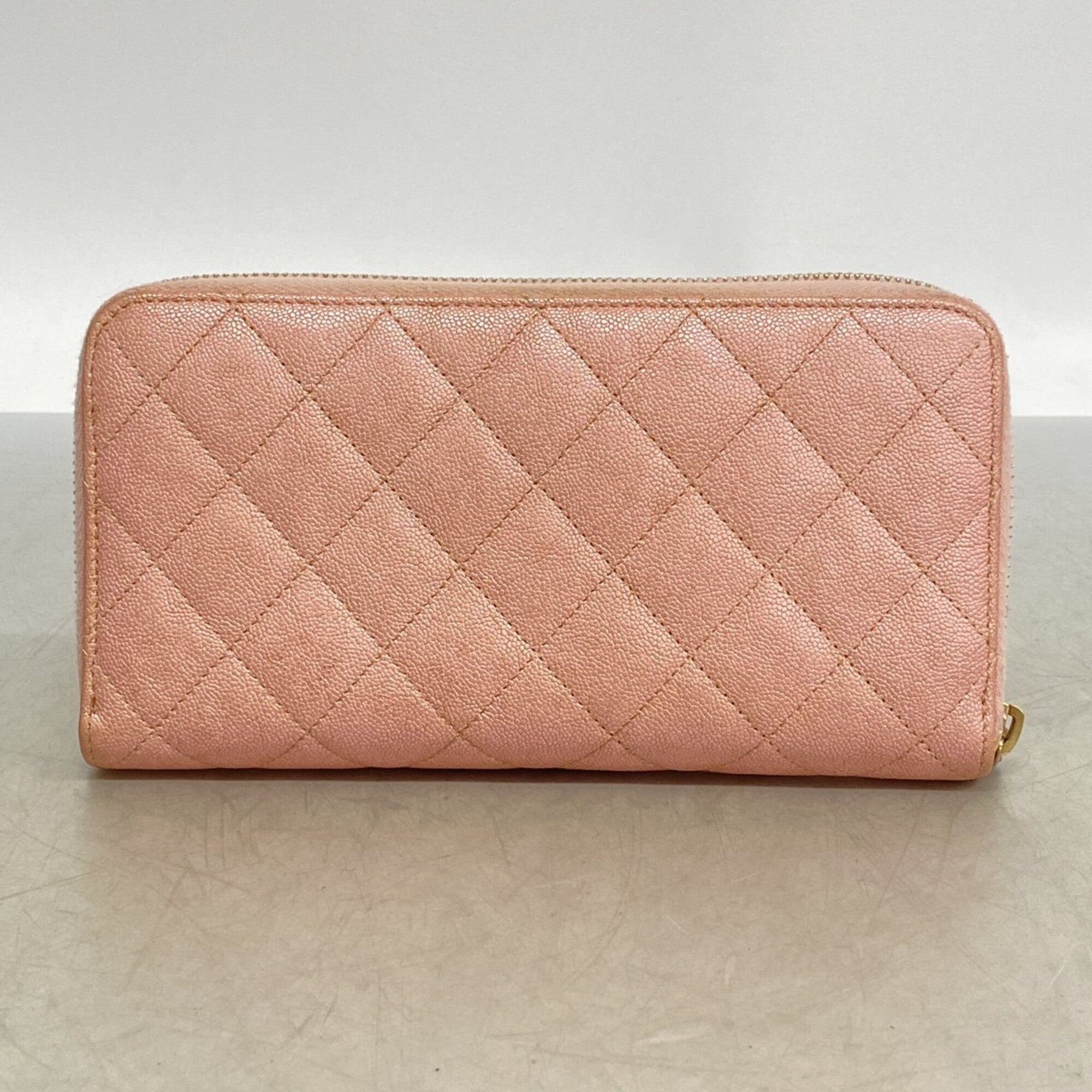 Chanel Pink Grained Calfskin Long Wallet (Bi-Fold) (Pre-Owned)