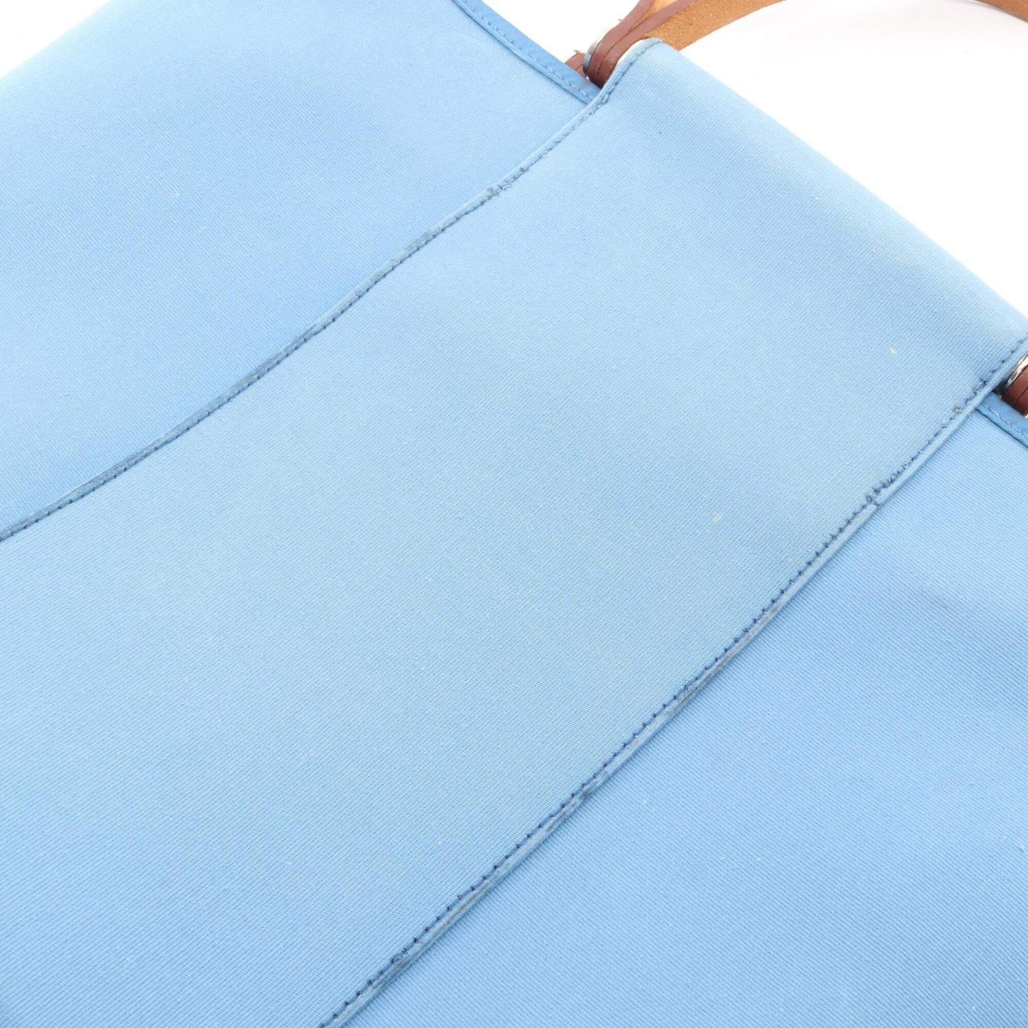 Hermes Blue Brown Toile Officier Leather Handbag Tote Bag (Pre-Owned)