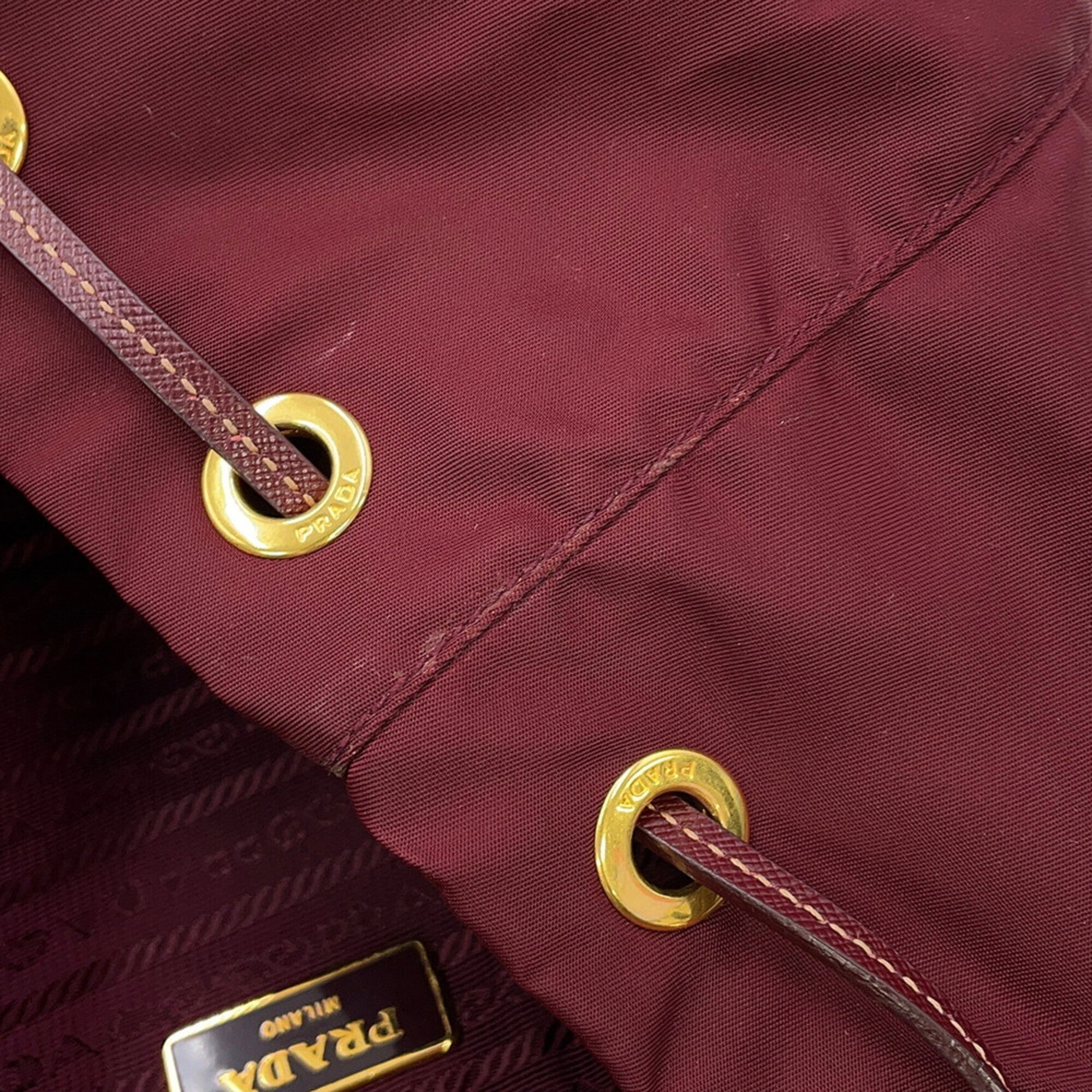 Prada Bordeaux Nylon Leather Backpack Handbag (Pre-Owned)