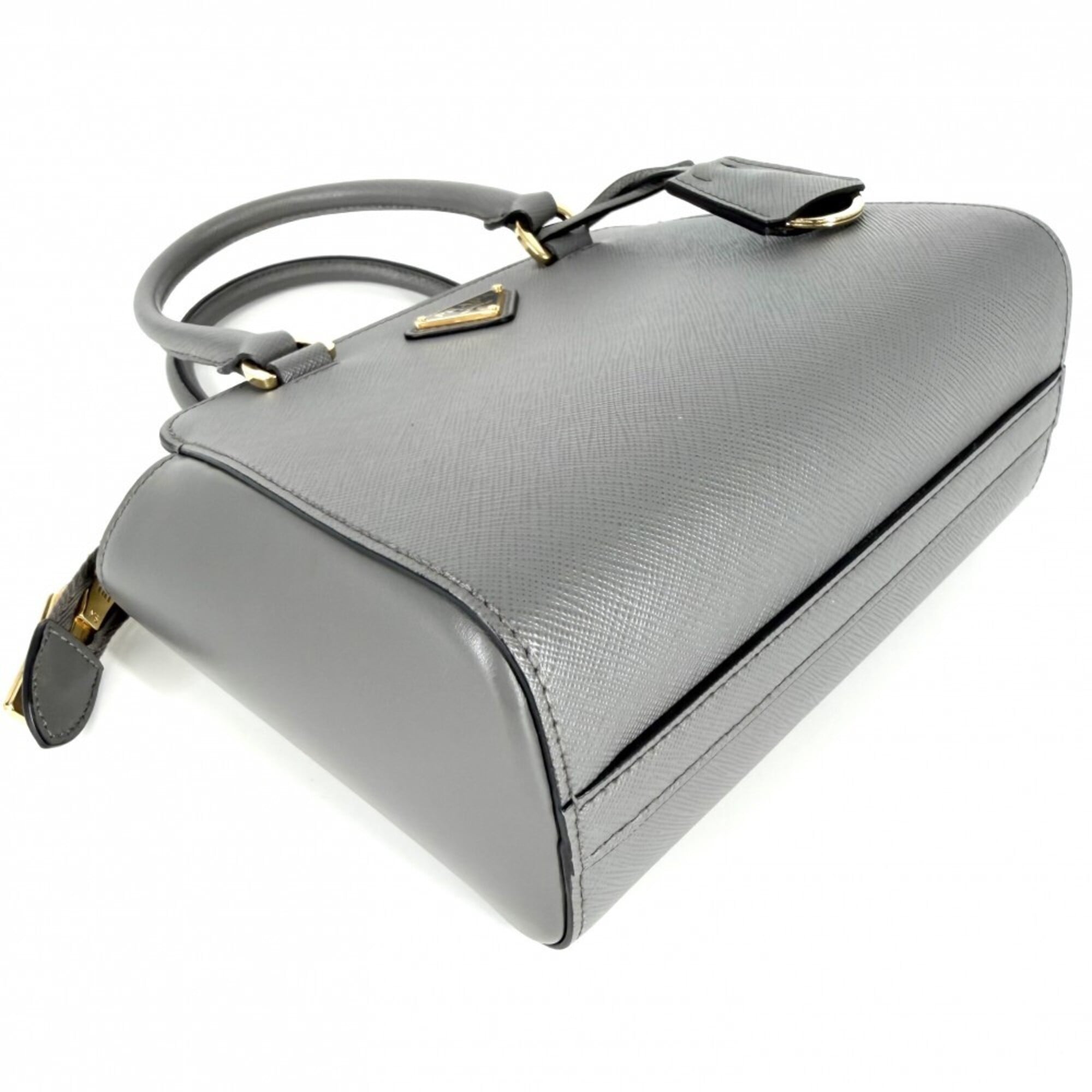 Prada Gray White Leather Handbag Shoulder Bag (Pre-Owned)