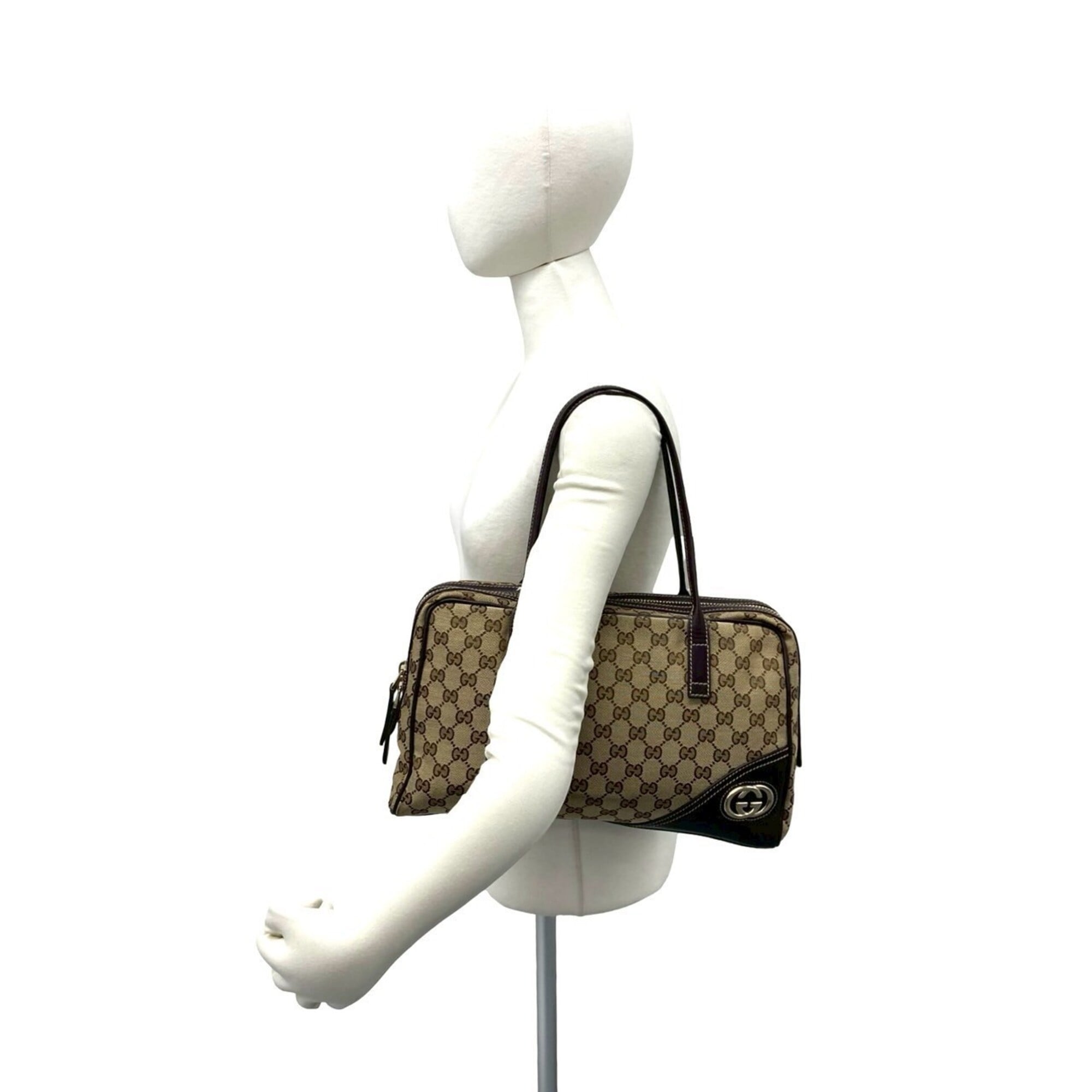 Gucci Brown Canvas Leather Handbag Shoulder Bag Tote Bag (Pre-Owned)