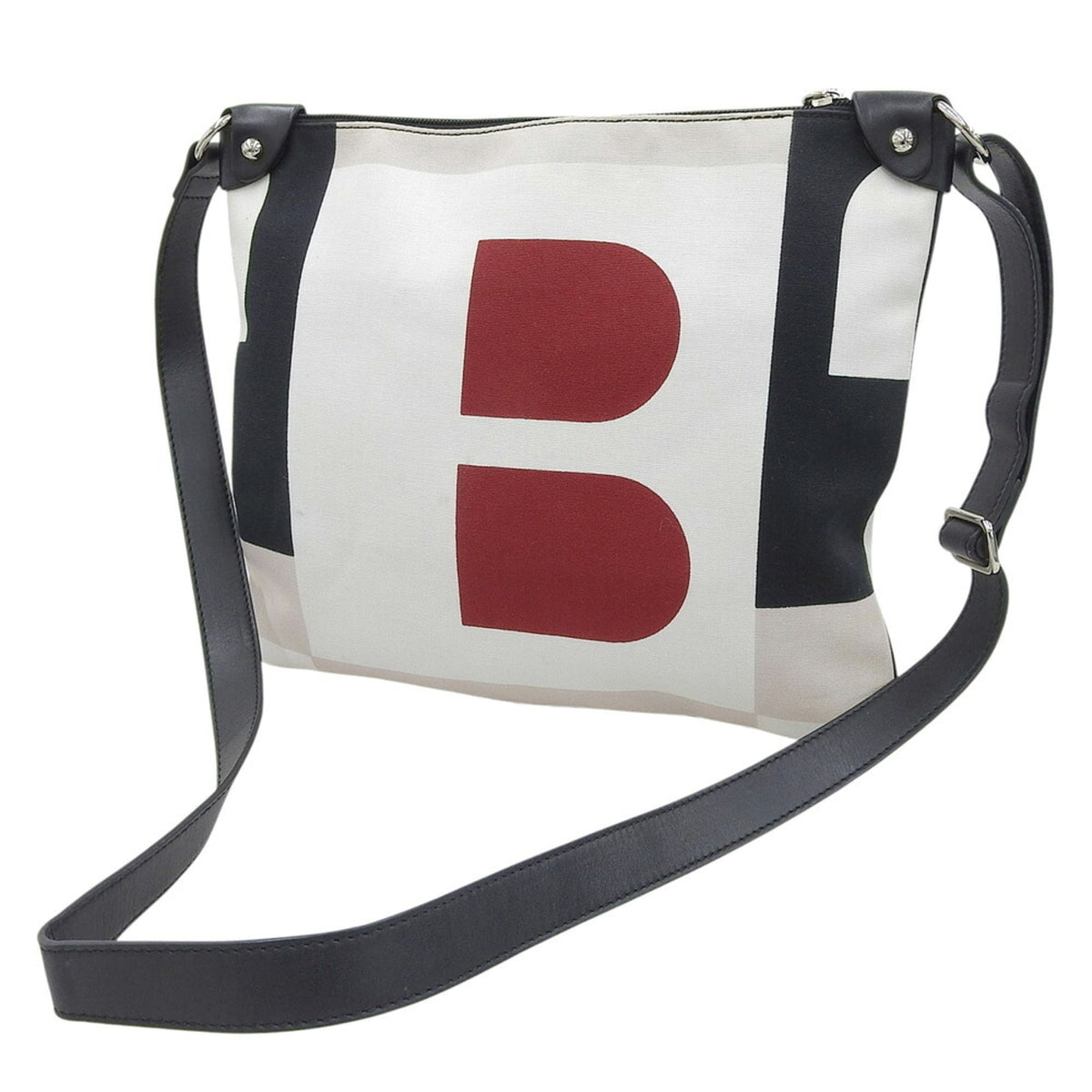 Bally Black Red Color White Canvas Shoulder Bag (Pre-Owned)