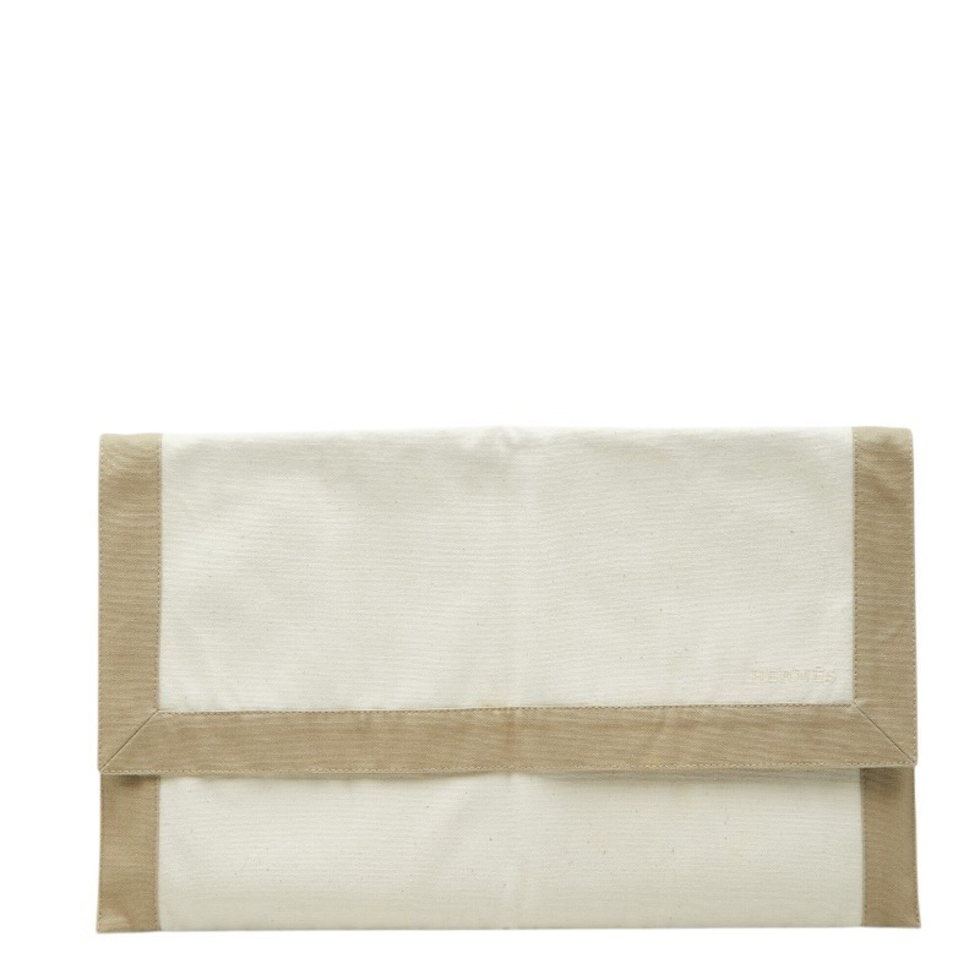 Hermes Beige Ivory Canvas Clutch Bag (Pre-Owned)