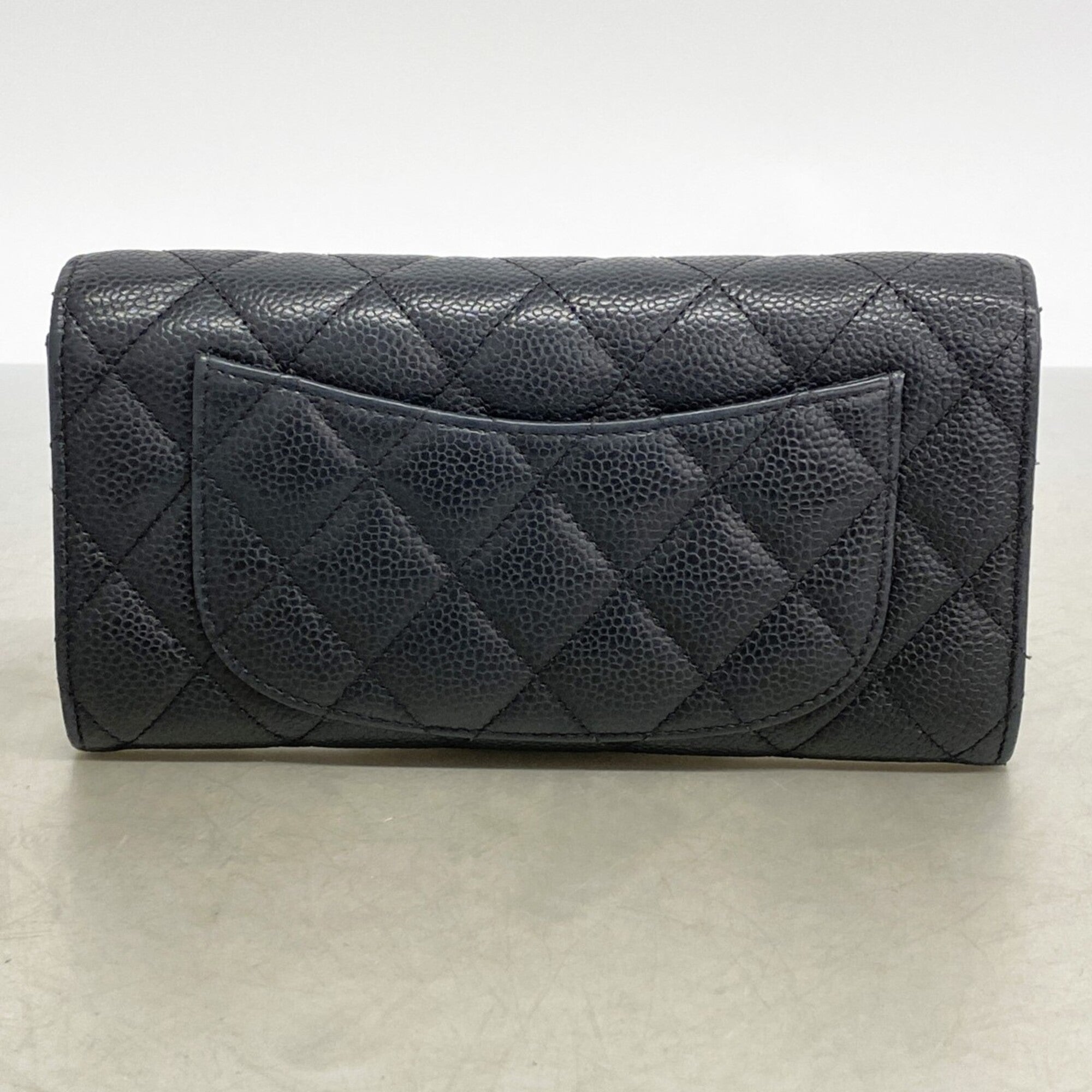Chanel Black Grained Calfskin Long Wallet (Bi-Fold) (Pre-Owned)