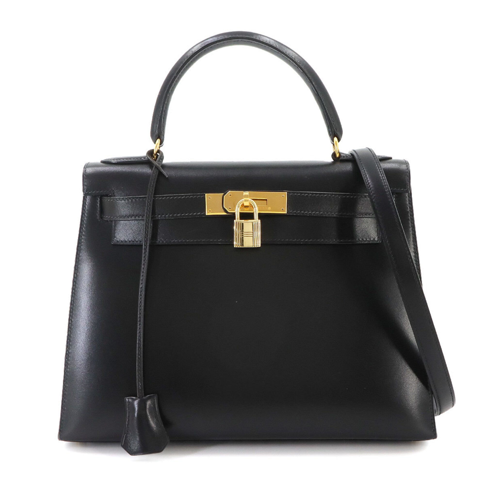 Hermes Black Box Calf Leather Handbag (Pre-Owned)