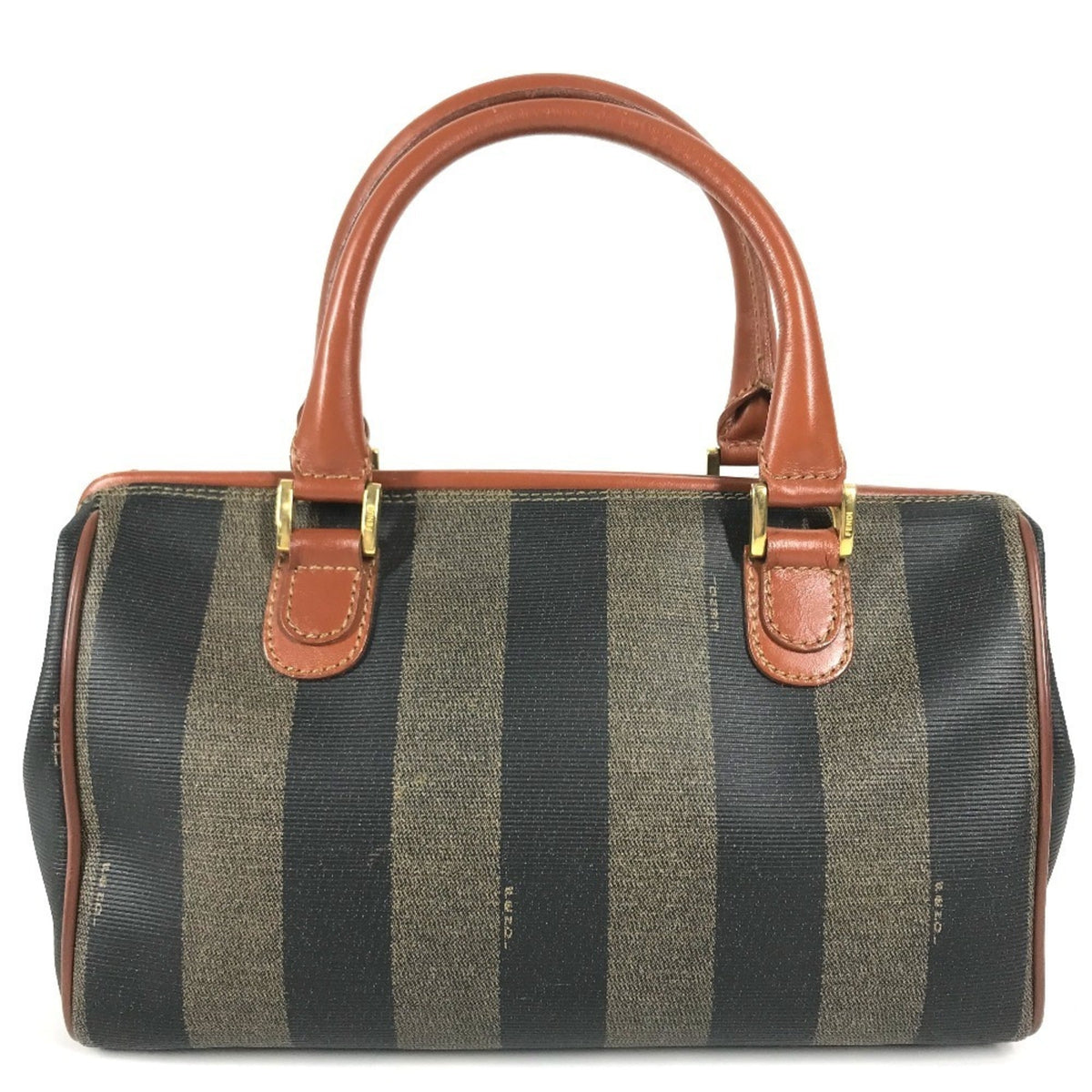 Fendi Pequin Brown Khaki Pvc Leather Boston Bag Handbag (Pre-Owned)