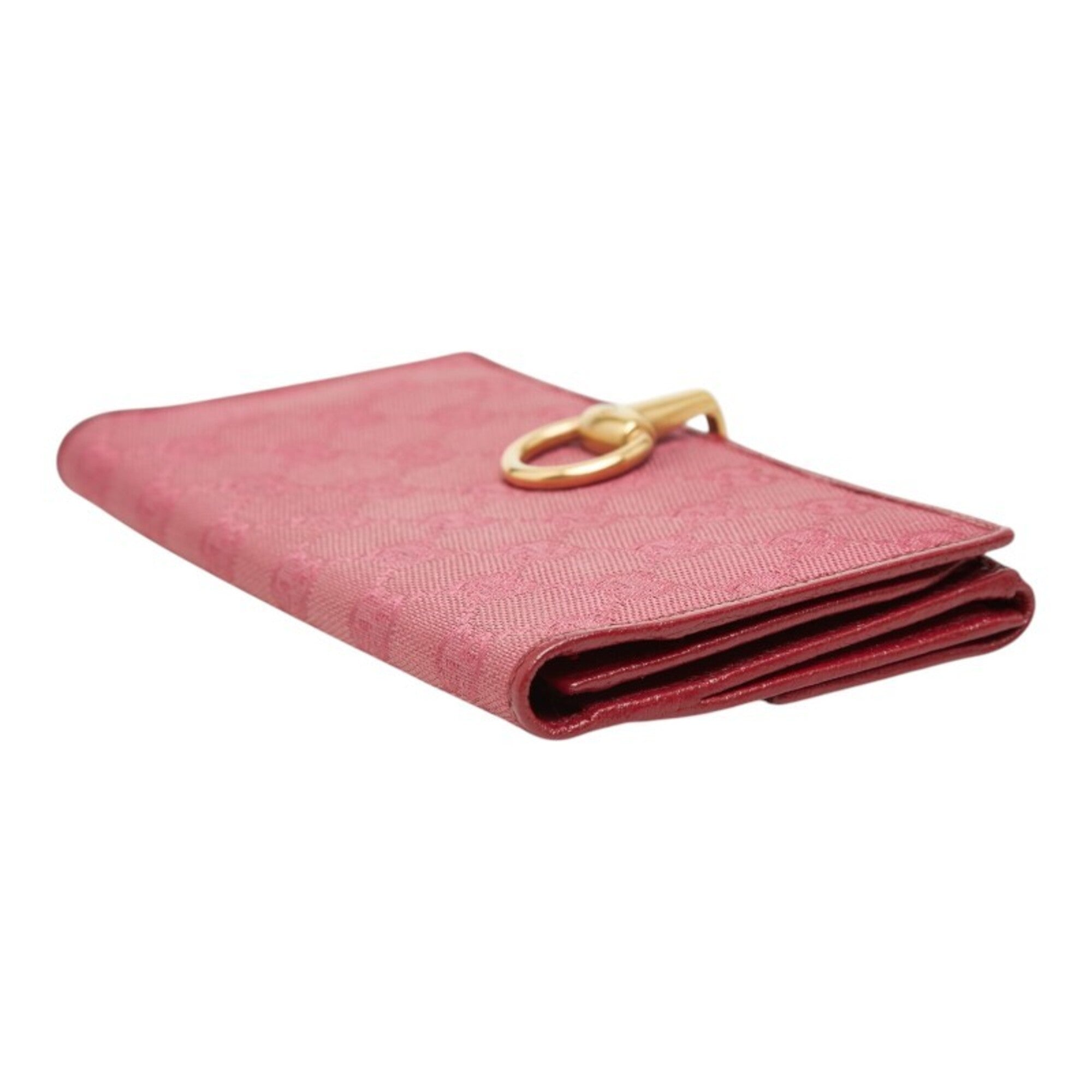Gucci Pink Red Color Canvas Leather Long Wallet (Bi-Fold) (Pre-Owned)