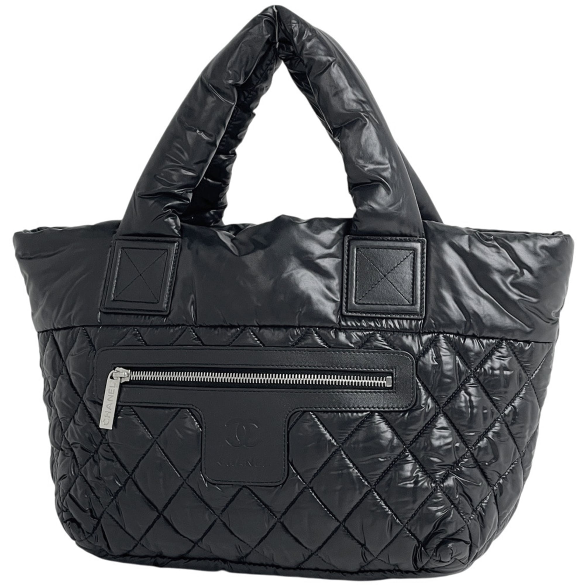 Chanel Black Nylon Leather Handbag Tote Bag (Pre-Owned)