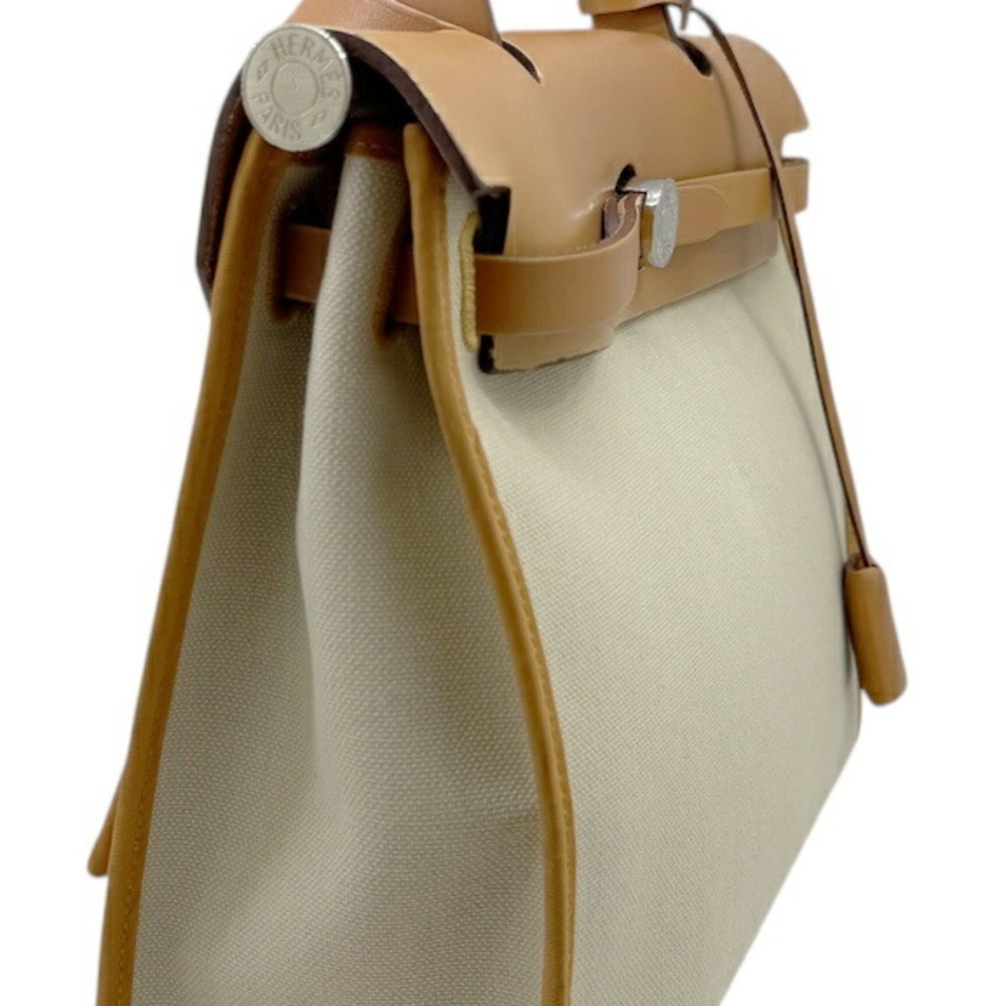Hermes Natural Toile Officier Leather Shoulder Bag (Pre-Owned)