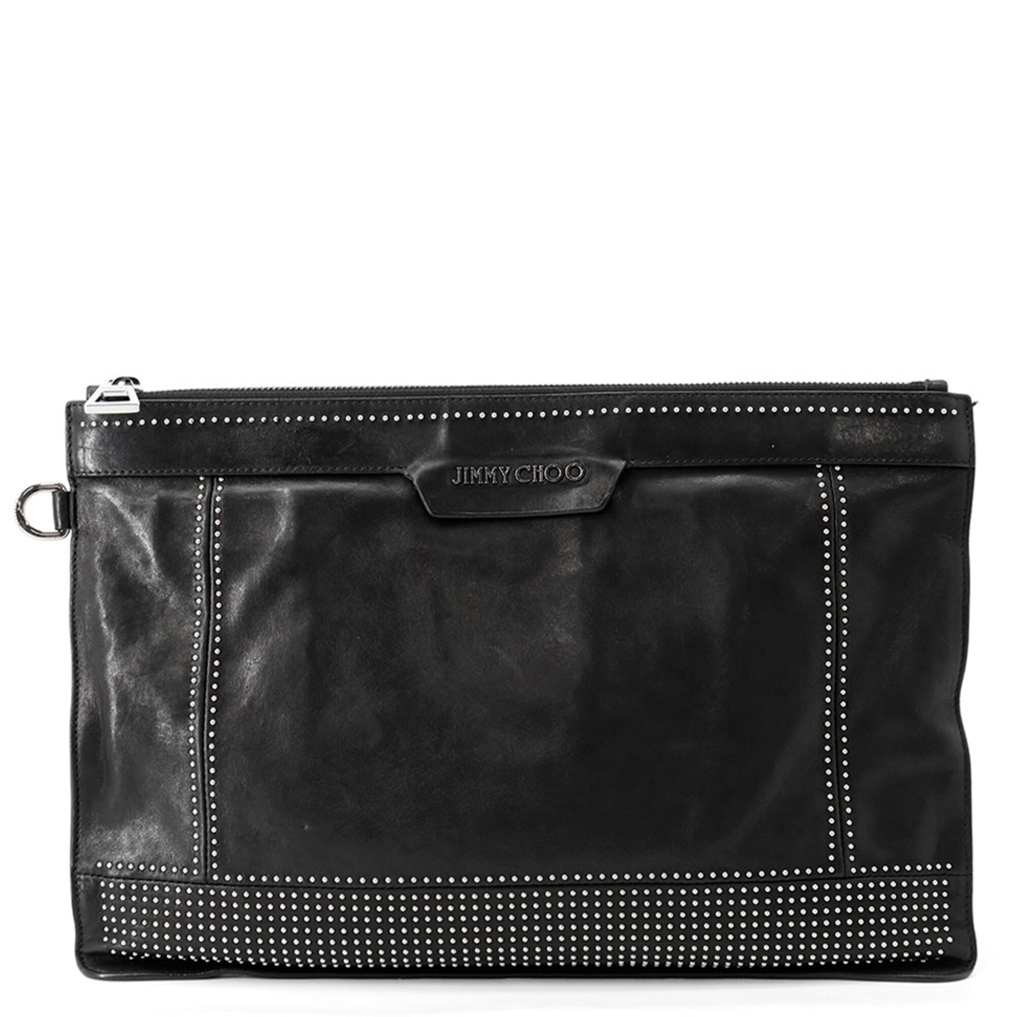 Jimmy Choo Black Leather Clutch Bag Handbag (Pre-Owned)