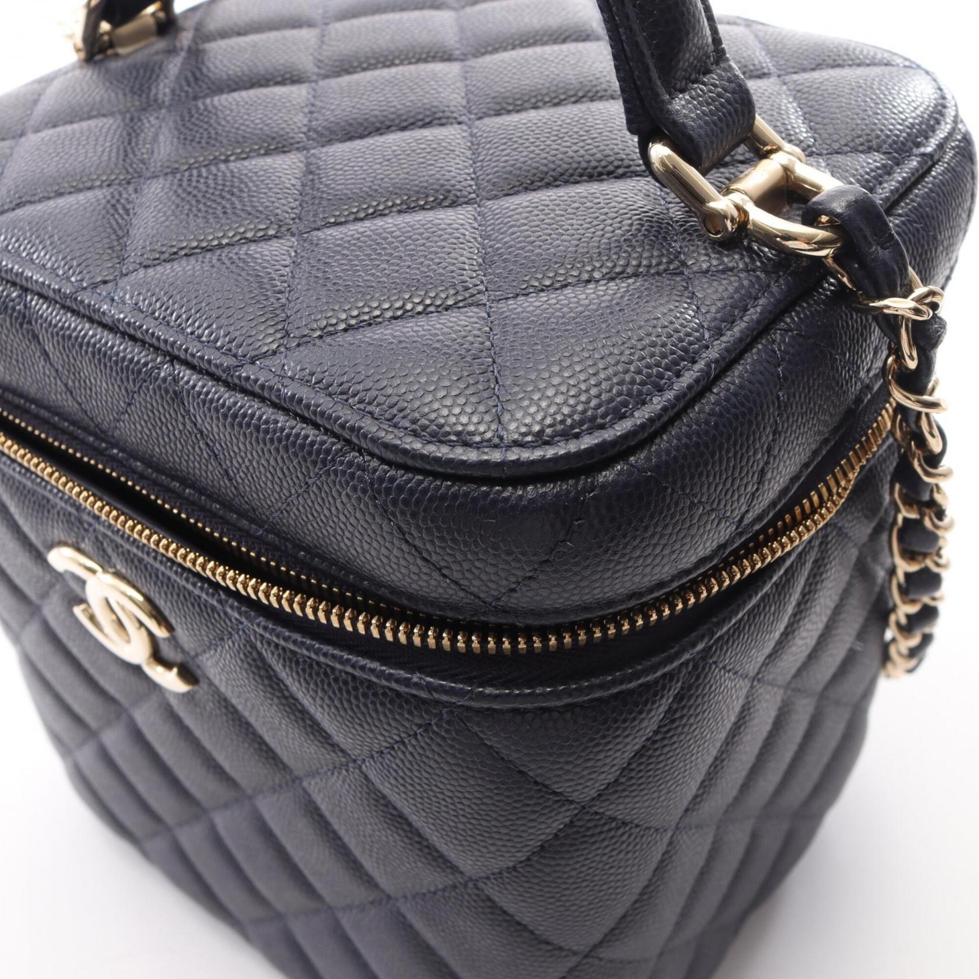 Chanel Navy Grained Calfskin Handbag Shoulder Bag Vanity Bag (Pre-Owned)