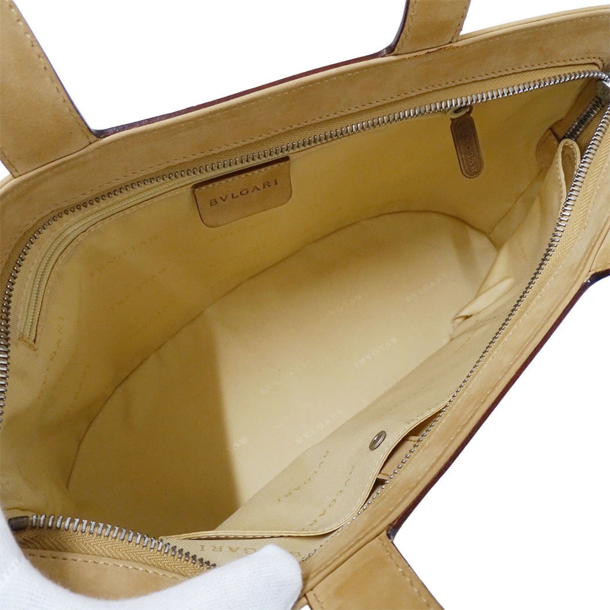 Bvlgari Beige Suede Handbag Shoulder Bag (Pre-Owned)