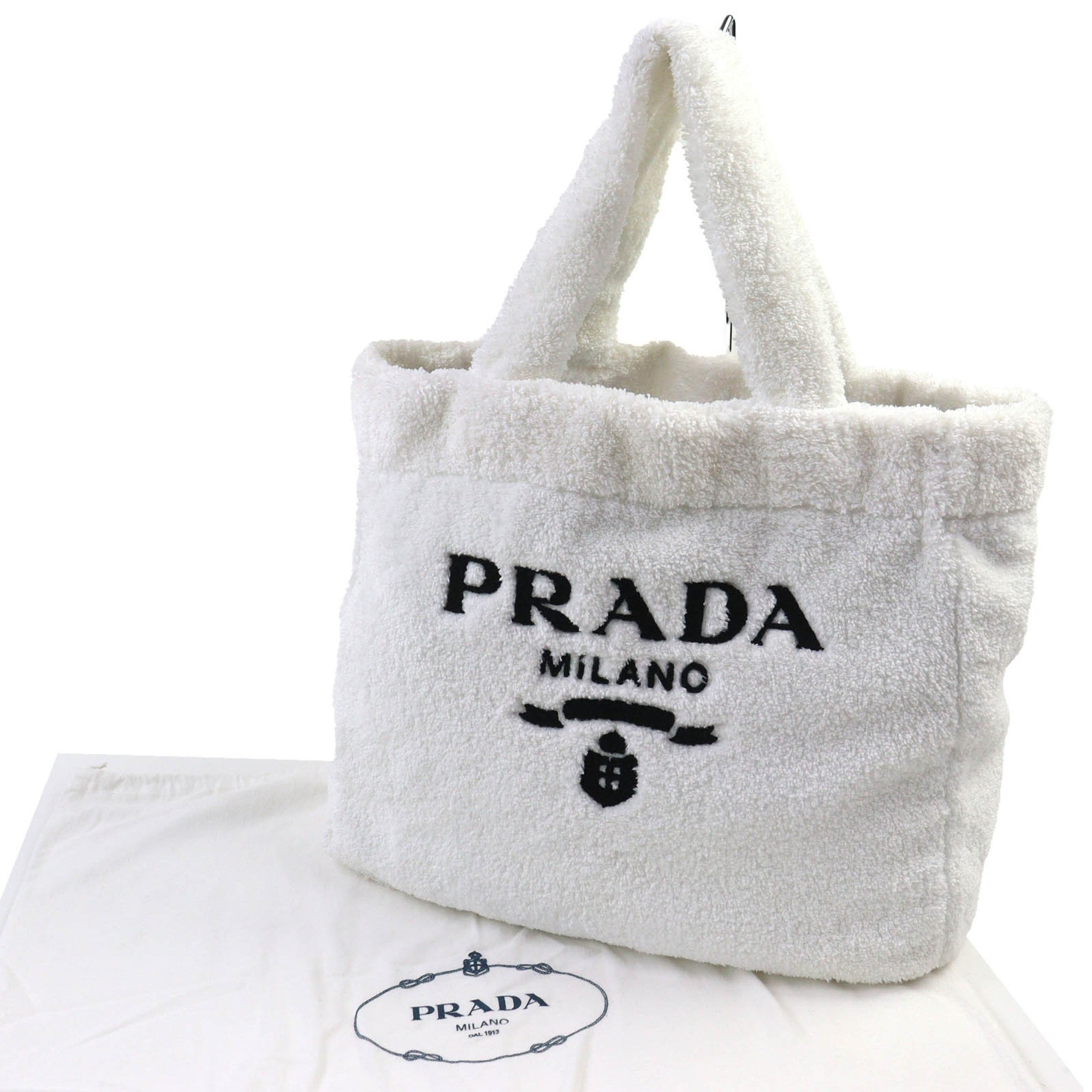 Prada Black White Polyester Leather Tote Bag (Pre-Owned)