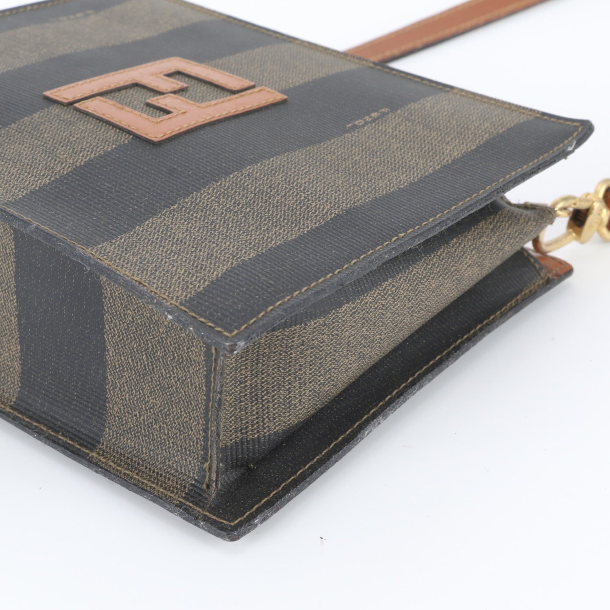 Fendi Black Brown Leather Coated Canvas Crossbody Bag Shoulder Bag (Pre-Owned)