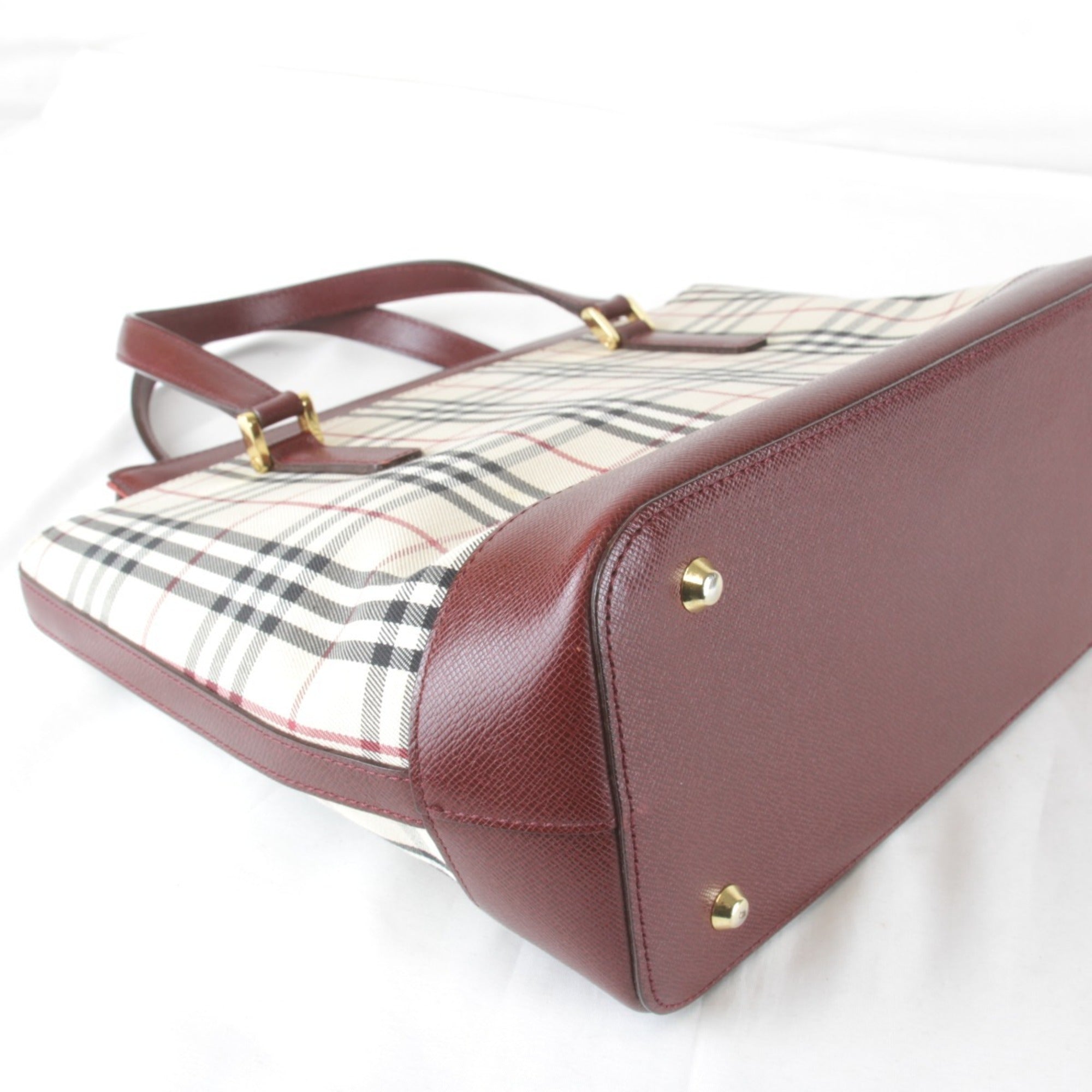 Burberry Red Color Canvas Leather Handbag (Pre-Owned)