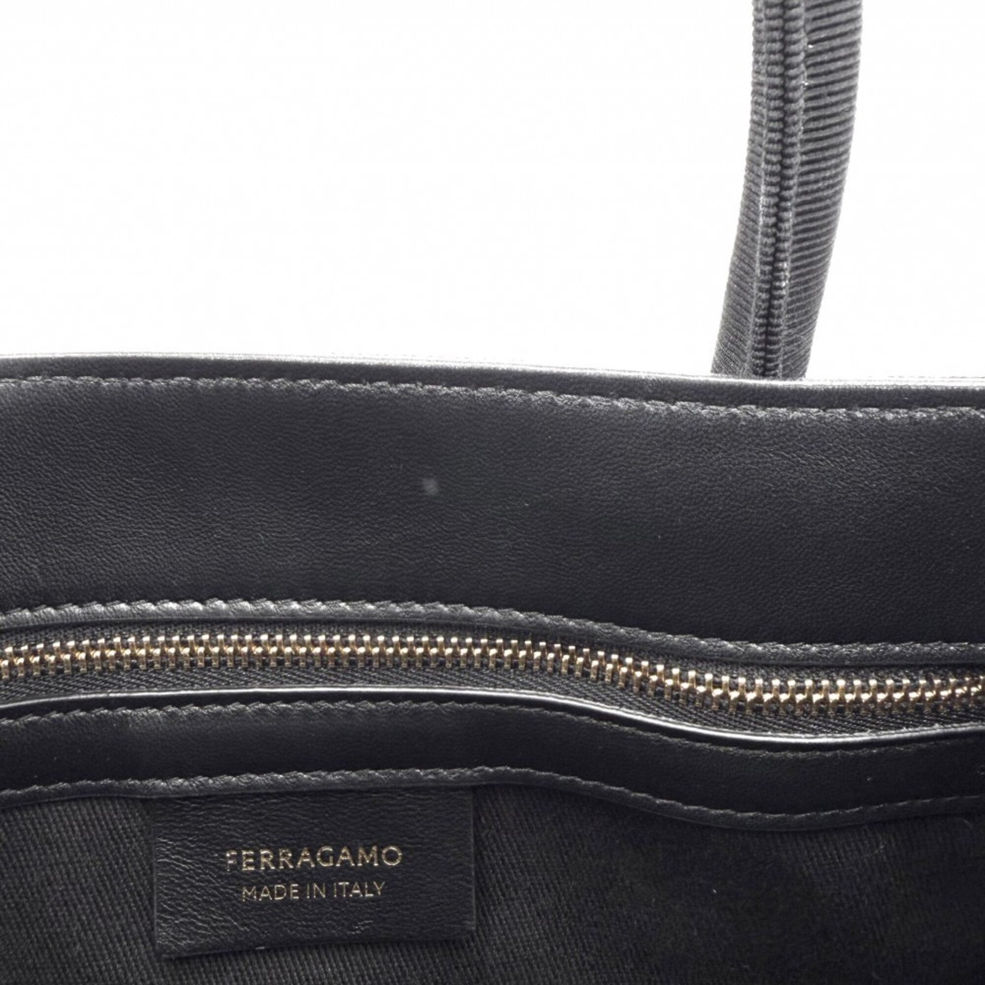 Salvatore Ferragamo Black Canvas Handbag Tote Bag (Pre-Owned)