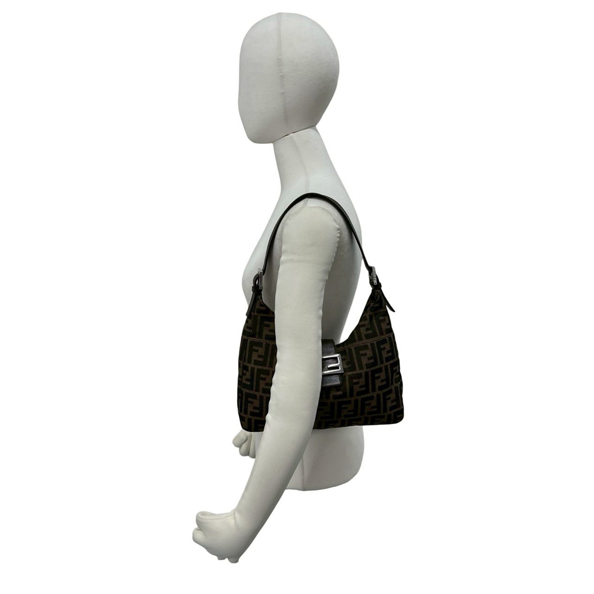 Fendi Black Brown Canvas Leather Shoulder Bag Tote Bag (Pre-Owned)