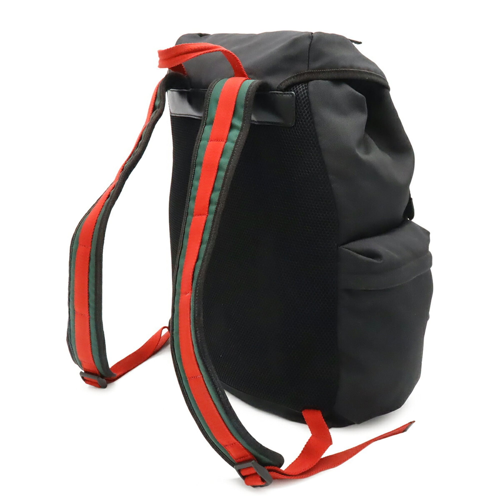 Gucci Black Green Navy Red Color Canvas Leather Backpack (Pre-Owned)