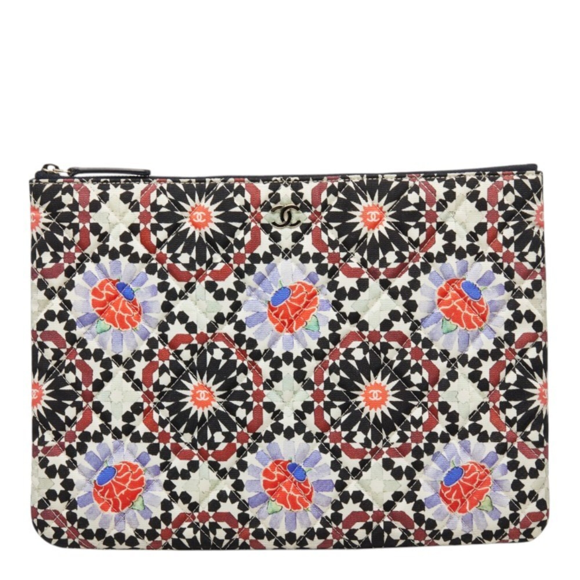 Chanel Multi-Color Canvas Leather Clutch Bag Handbag (Pre-Owned)