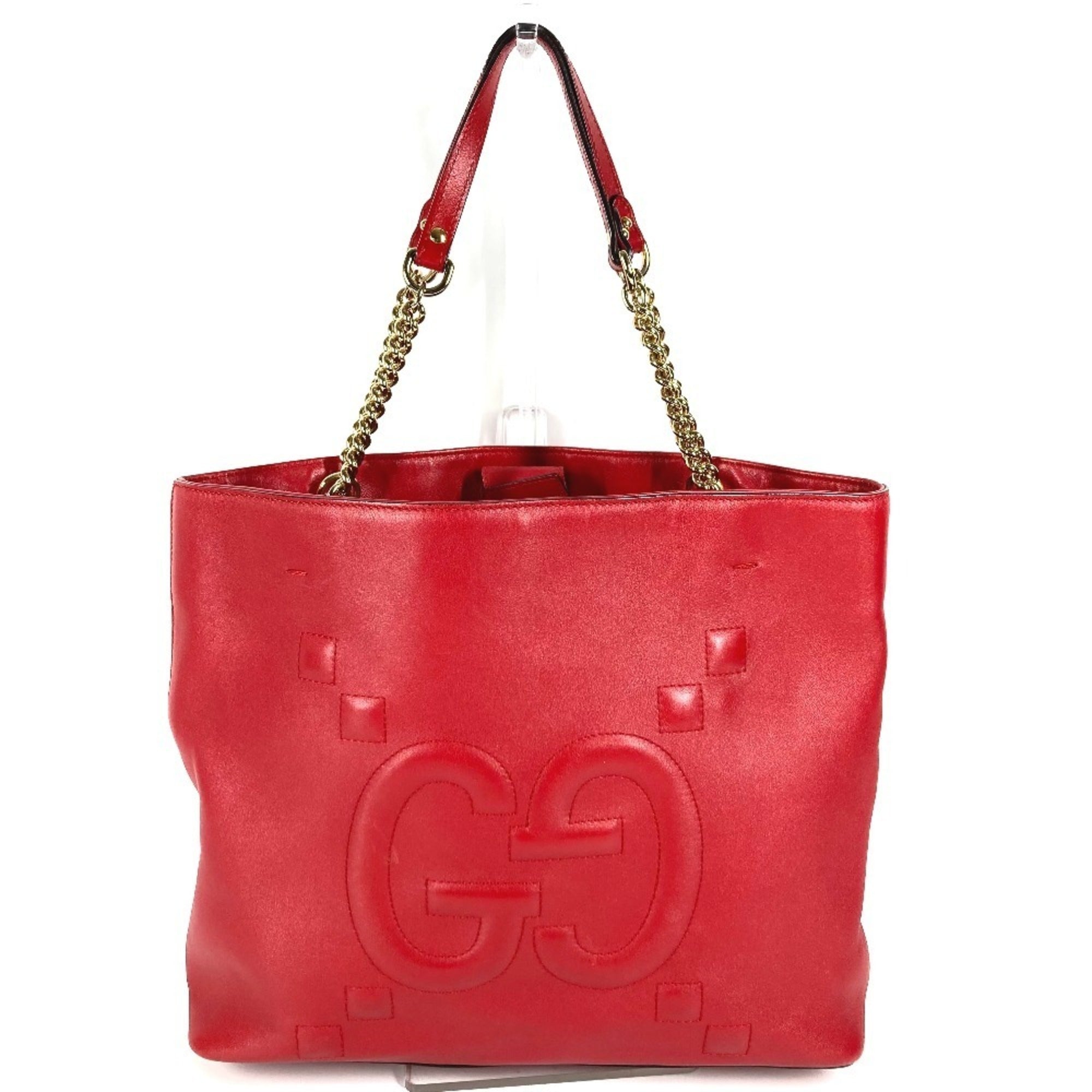 Gucci Red Color Leather Shoulder Bag Tote Bag (Pre-Owned)