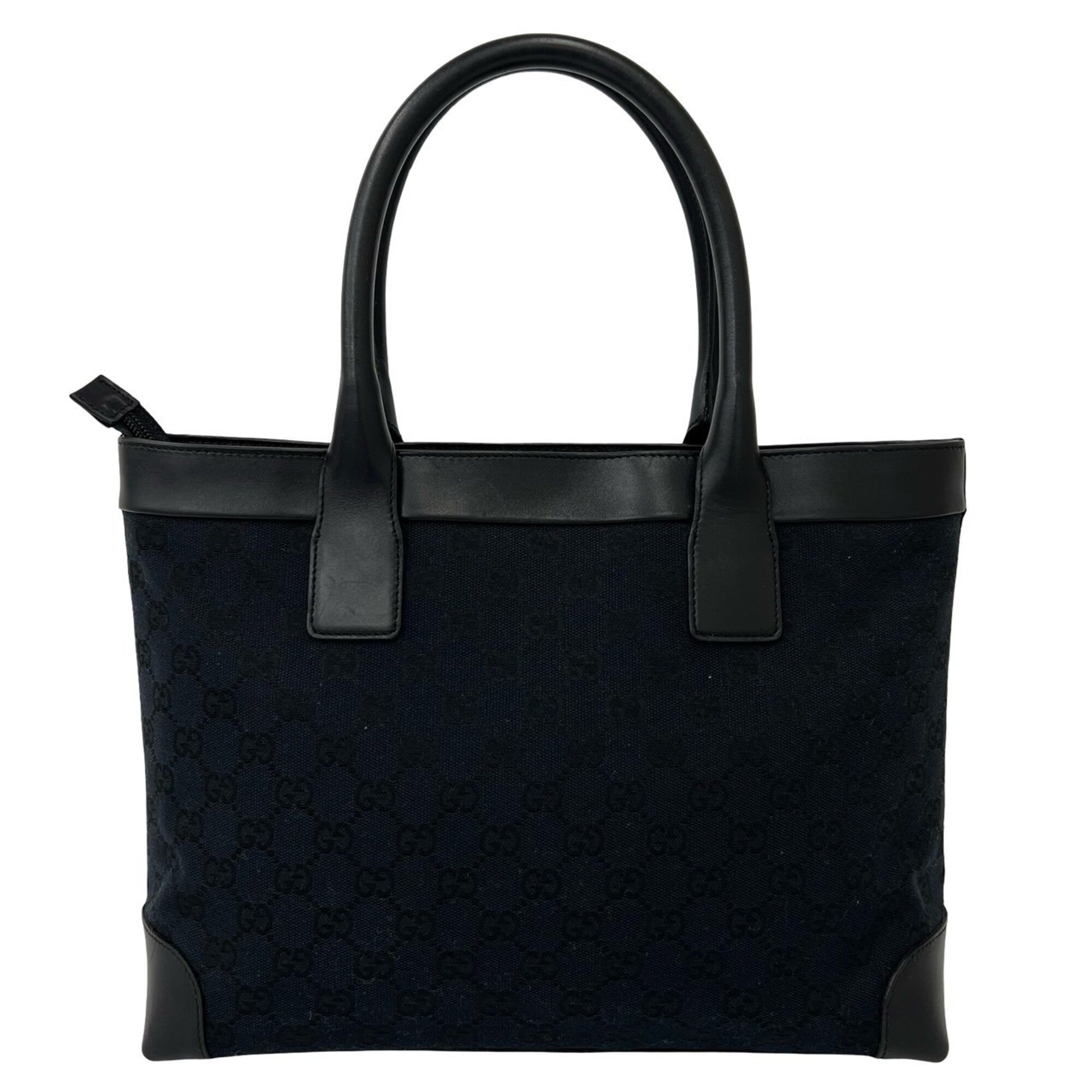 Gucci Black Leather Canvas Boston Bag Handbag Tote Bag (Pre-Owned)