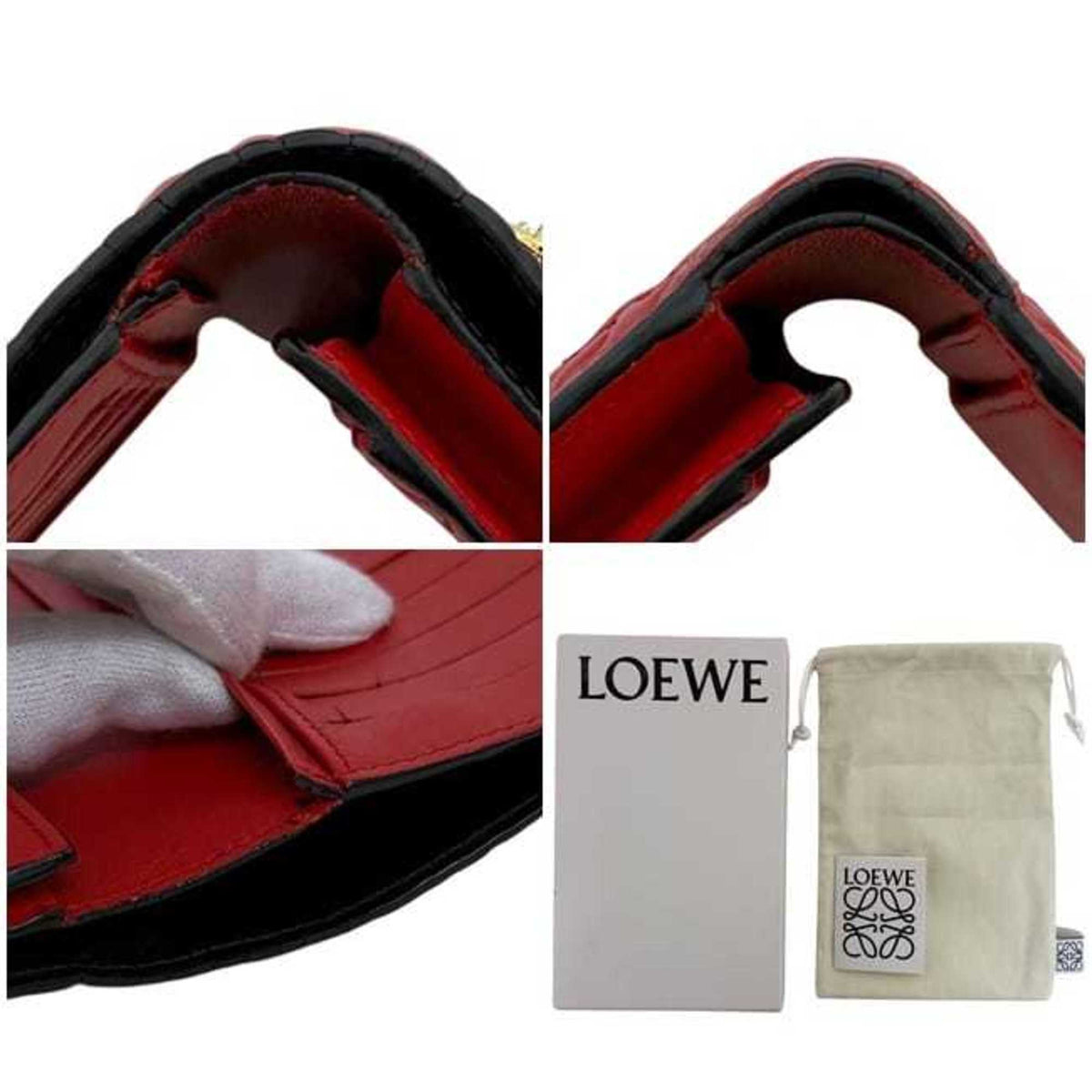 Loewe Repeat Red Color Leather Wallet (Bi-Fold) (Pre-Owned)