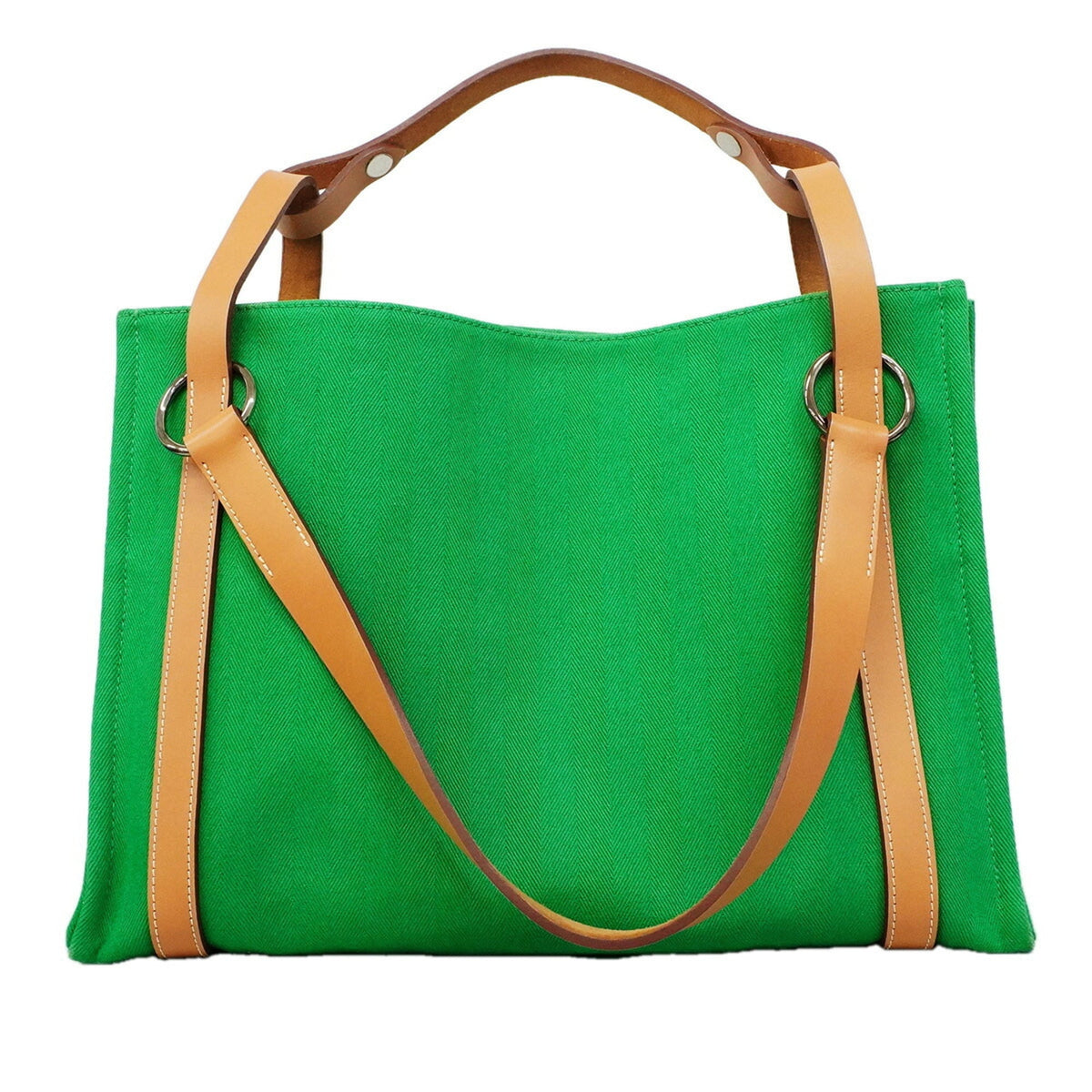 Hermes Green Toile Chevron Shoulder Bag (Pre-Owned)