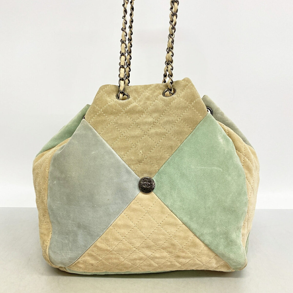 Chanel Beige Blue Green Suede Shoulder Bag (Pre-Owned)