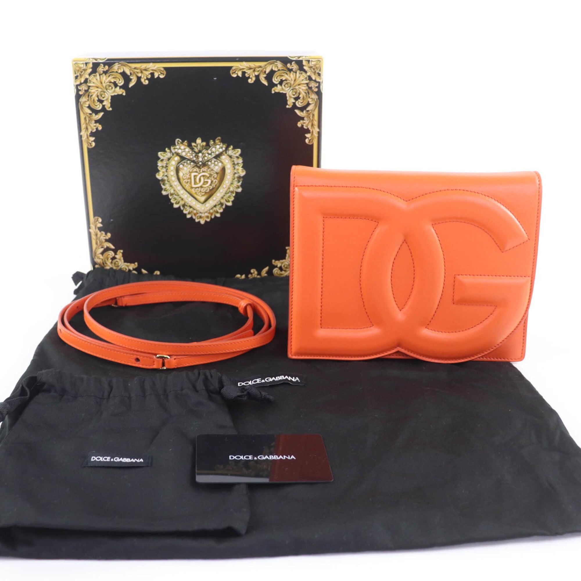 Dolce & Gabbana Orange Leather Clutch Bag Shoulder Bag (Pre-Owned)