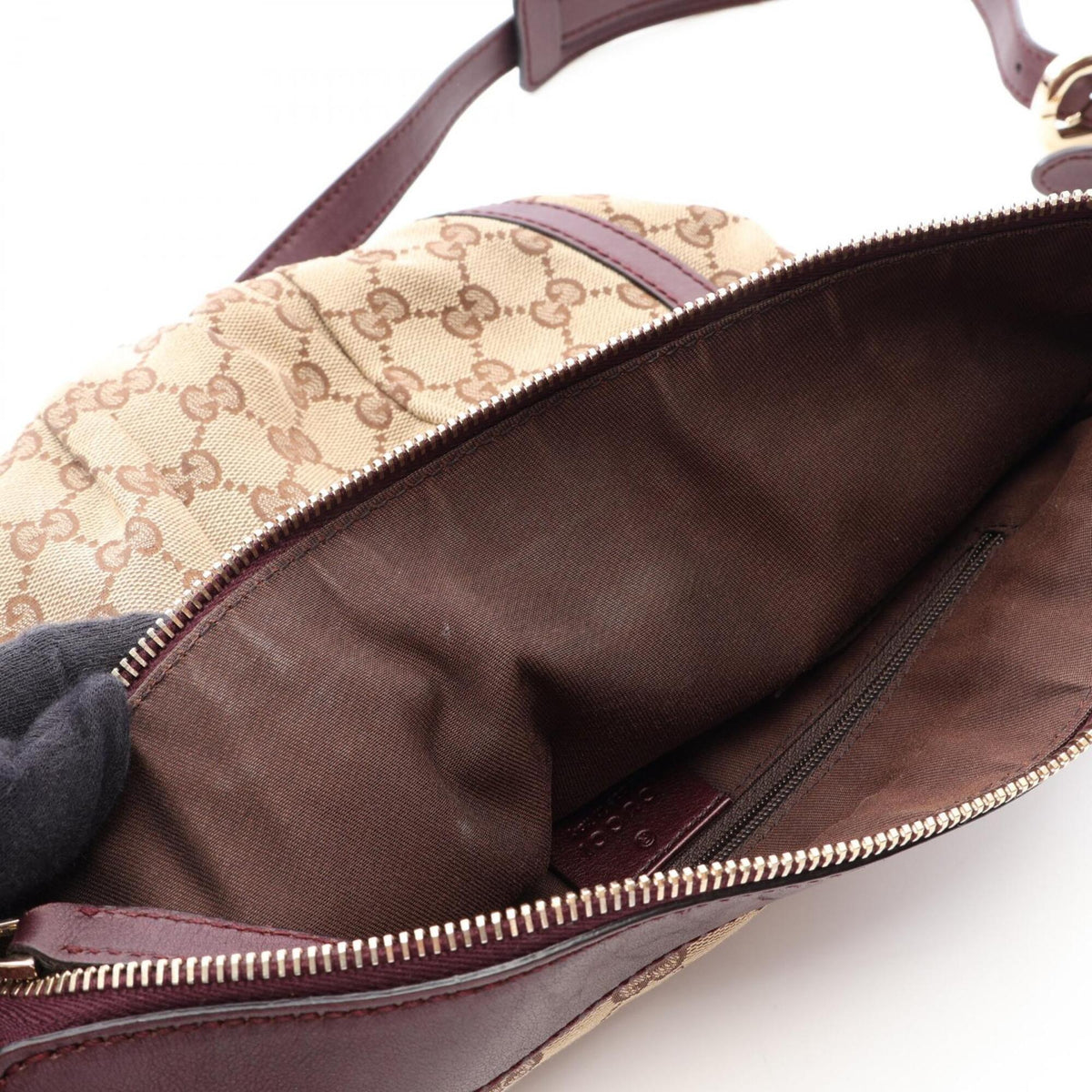 Gucci Beige Bordeaux Canvas Leather Handbag Shoulder Bag (Pre-Owned)