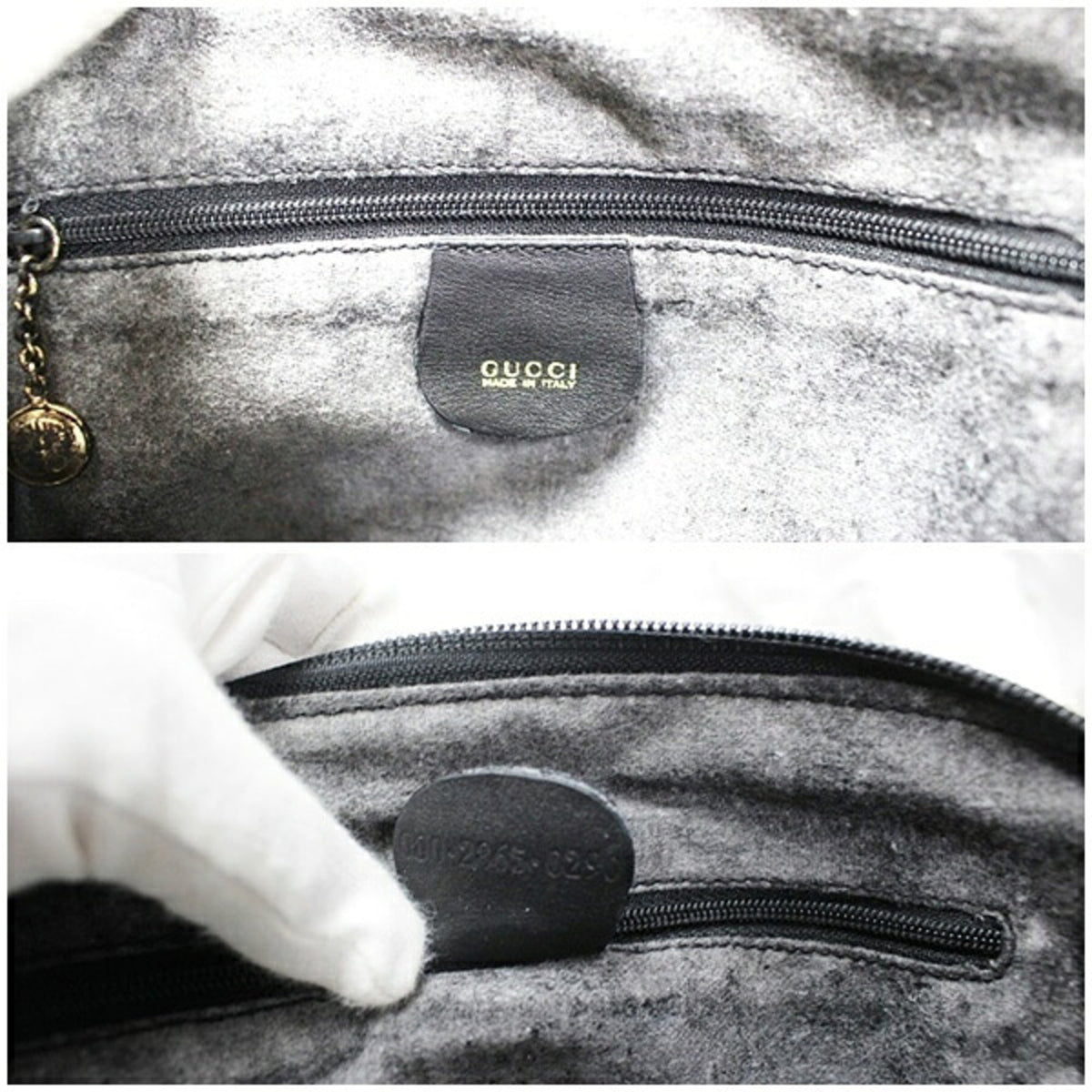 Gucci Black Gray Leather Shoulder Bag (Pre-Owned)