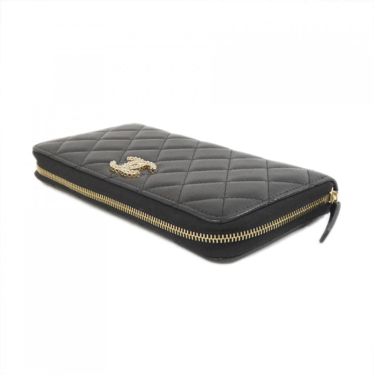 Chanel Black Grained Calfskin Long Wallet (Bi-Fold) (Pre-Owned)