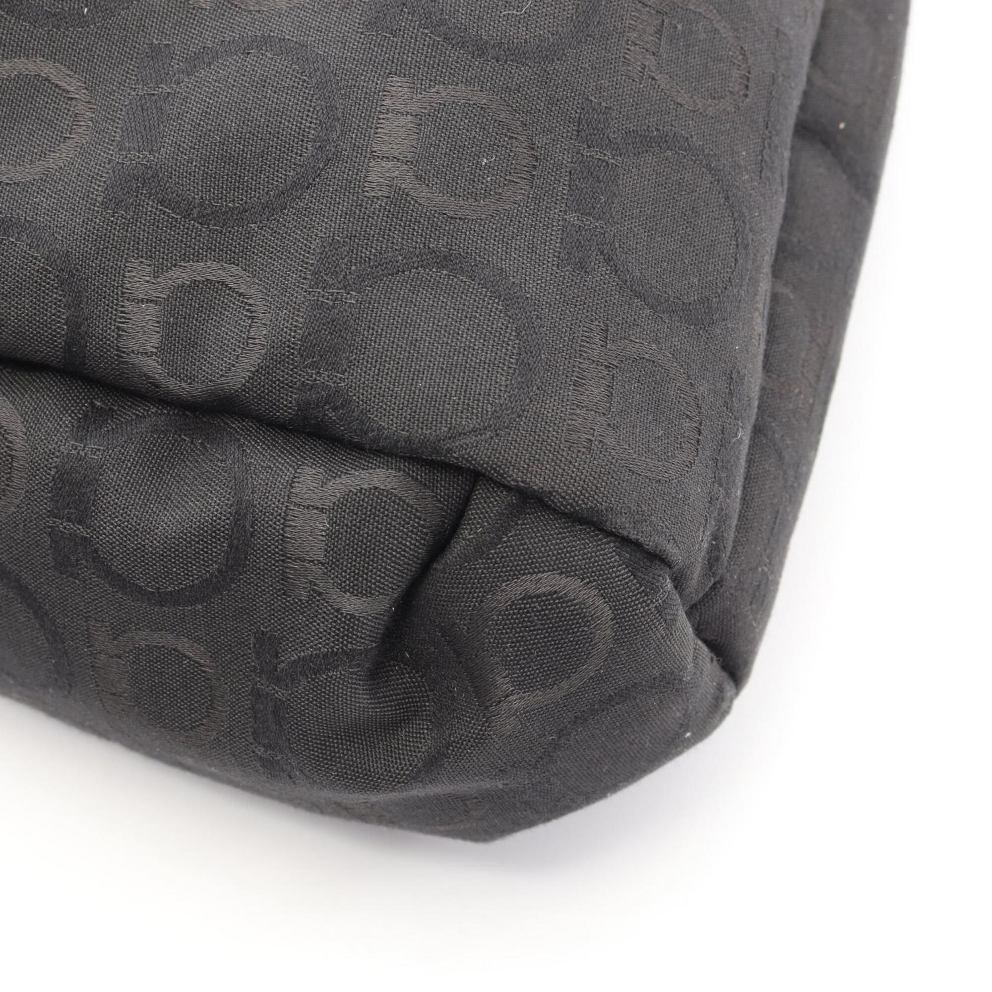 Salvatore Ferragamo Black Canvas Leather Handbag Tote Bag (Pre-Owned)