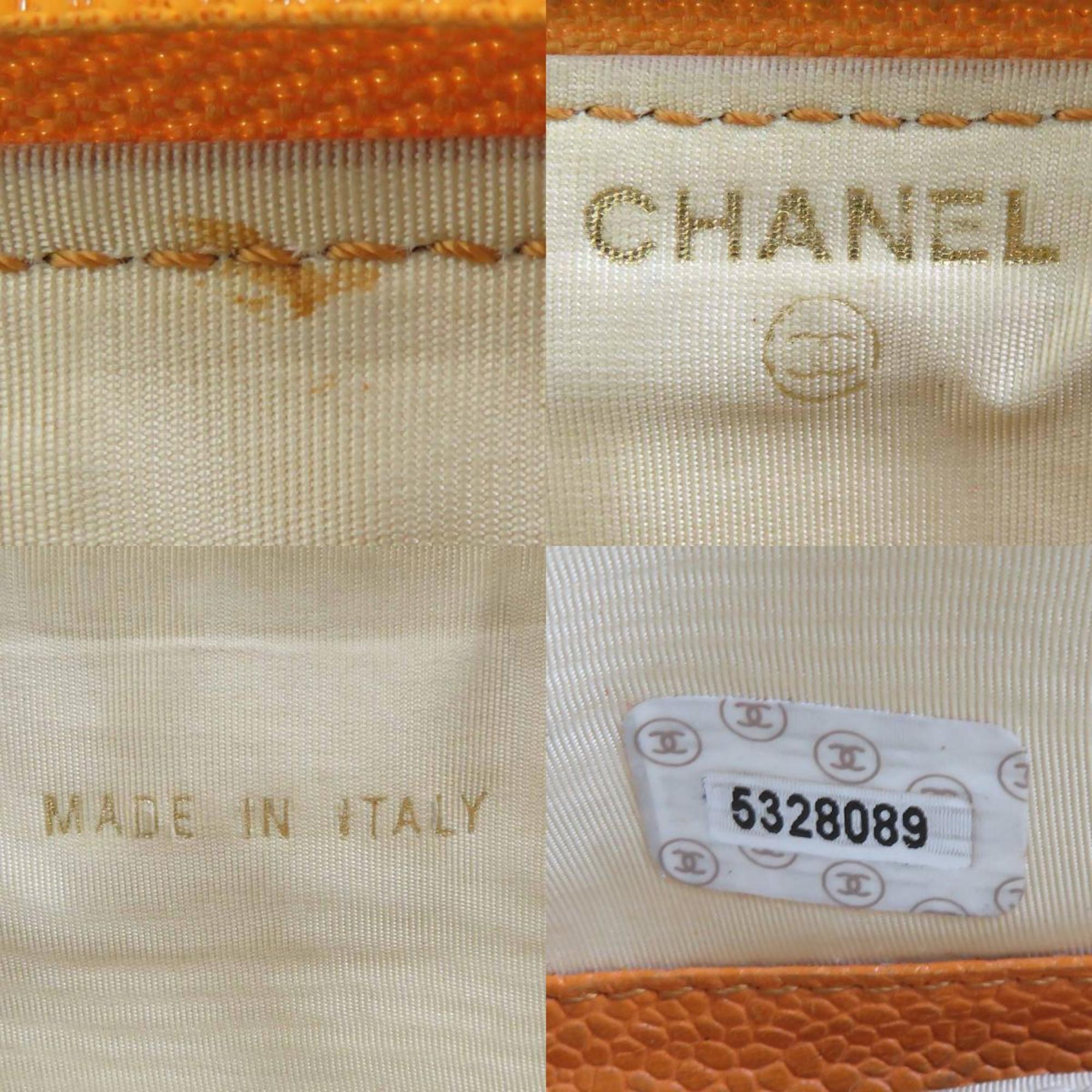 Chanel Orange Grained Calfskin Long Wallet (Bi-Fold) (Pre-Owned)