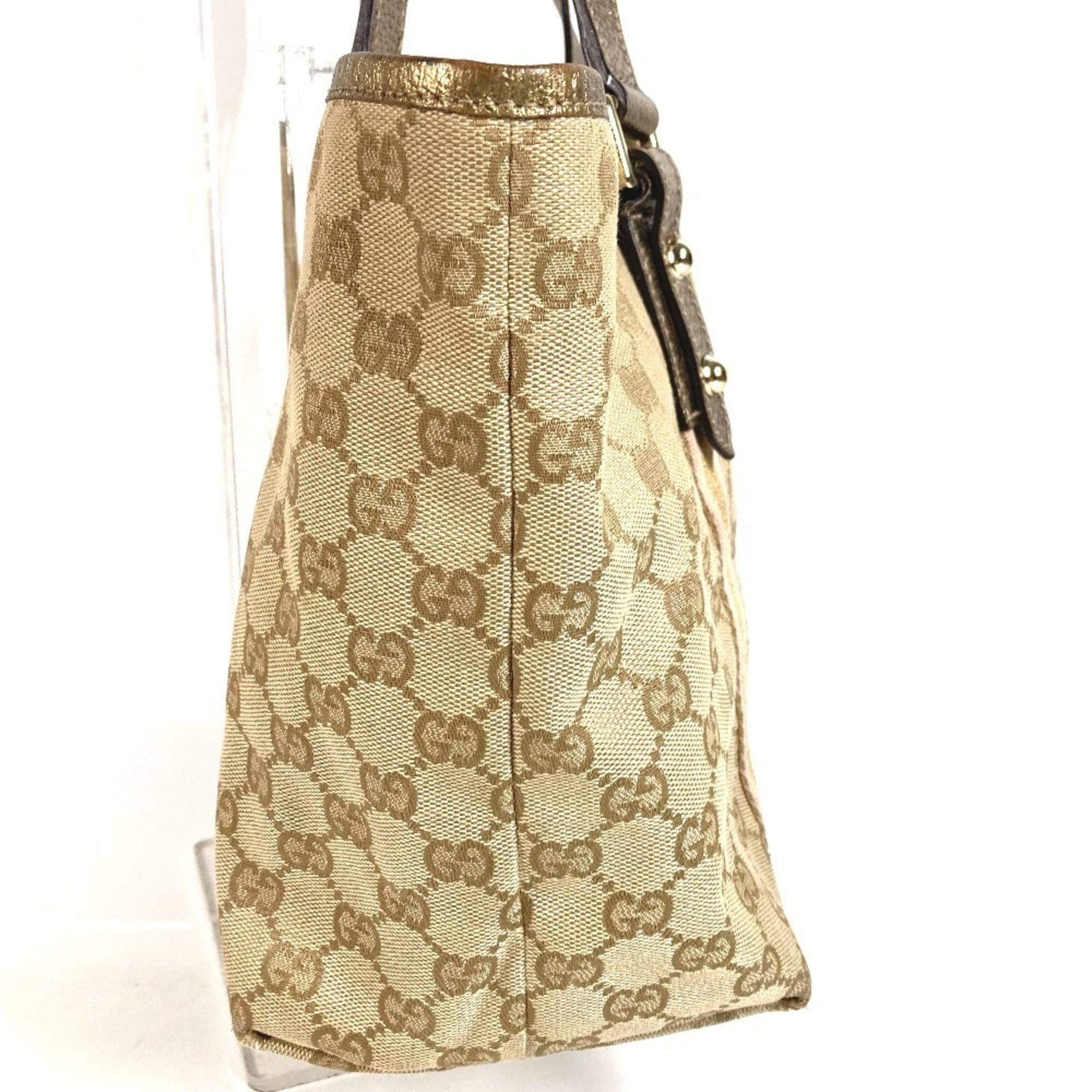 Gucci Beige Gg Canvas Leather Shoulder Bag Tote Bag (Pre-Owned)