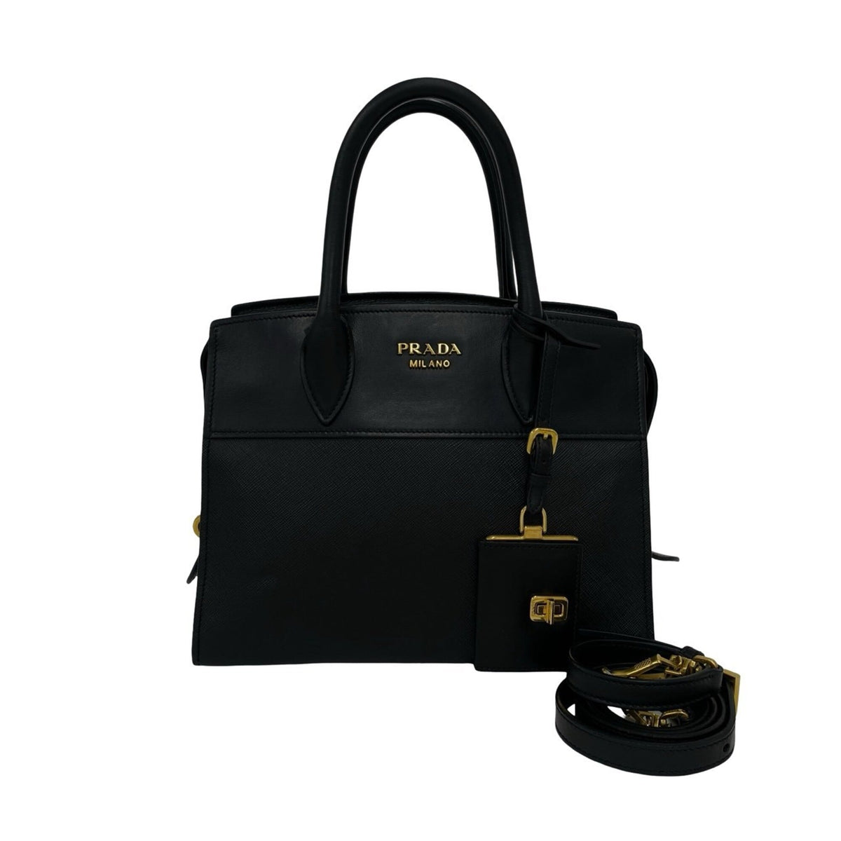 Prada Black Leather Handbag Shoulder Bag Tote Bag (Pre-Owned)