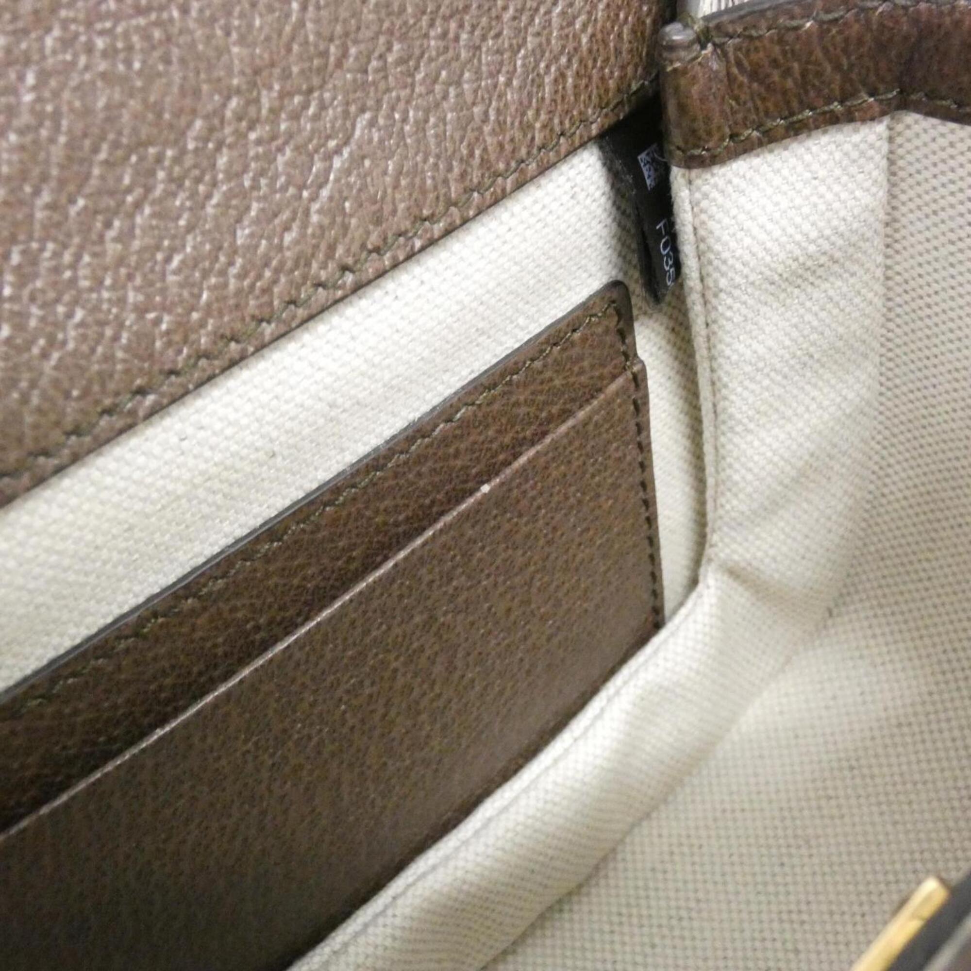 Gucci Brown Ivory Multi-Color Canvas Leather Handbag (Pre-Owned)