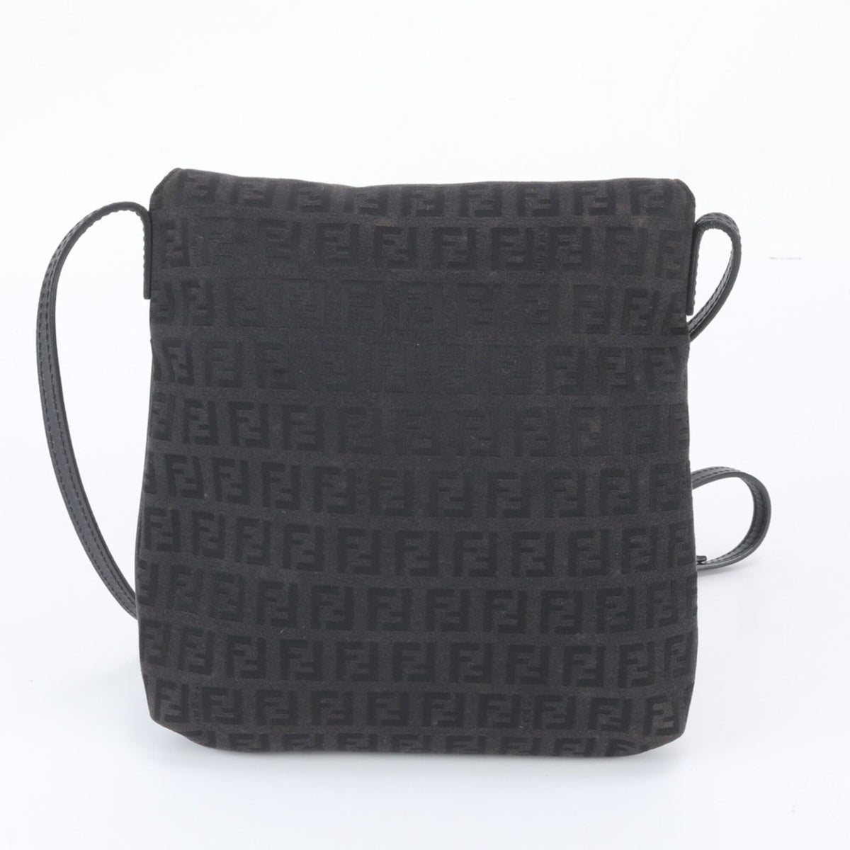 Fendi Black Leather Canvas Crossbody Bag Handbag Shoulder Bag Tote Bag (Pre-Owned)