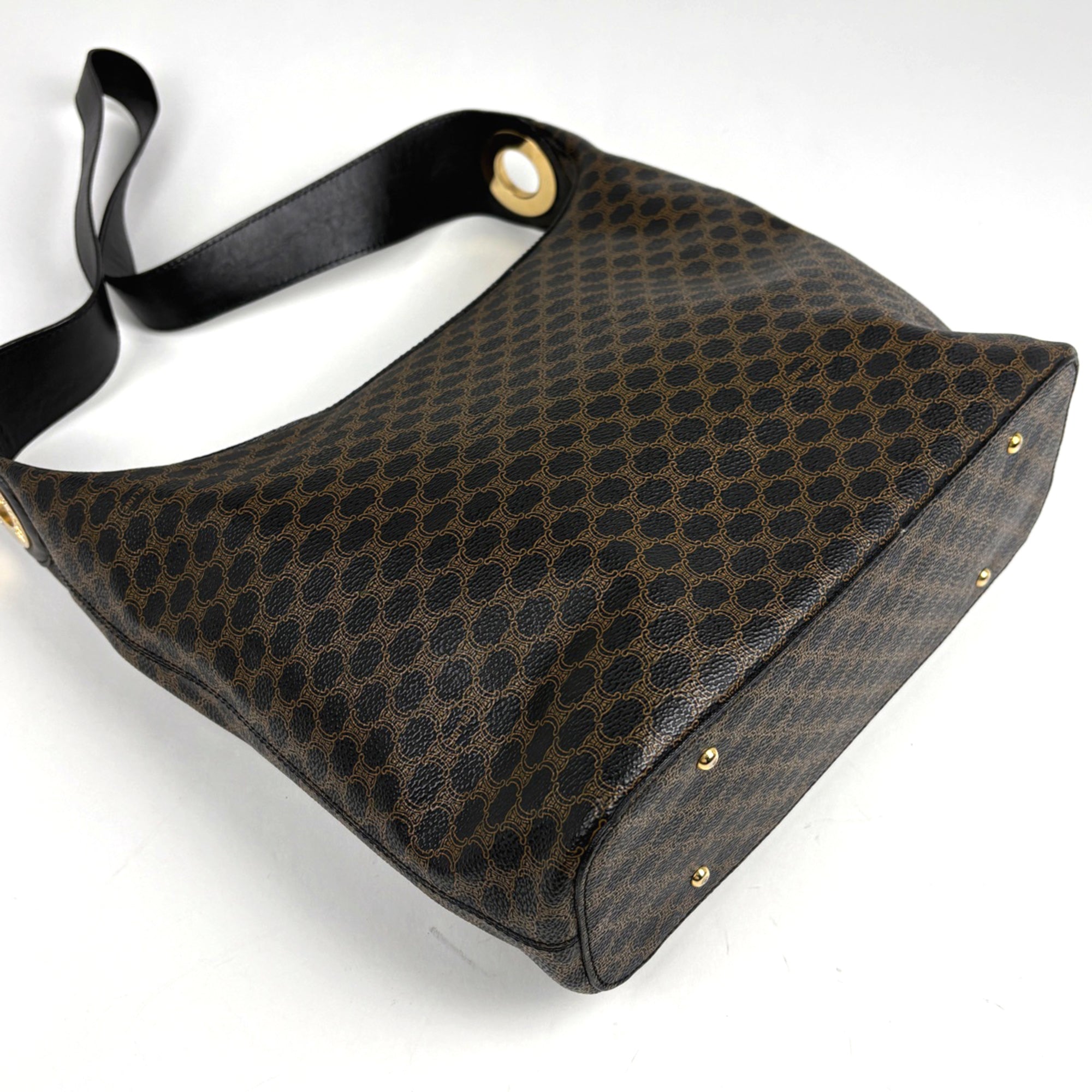 Celine Black Brown Coated Canvas Leather Shoulder Bag (Pre-Owned)