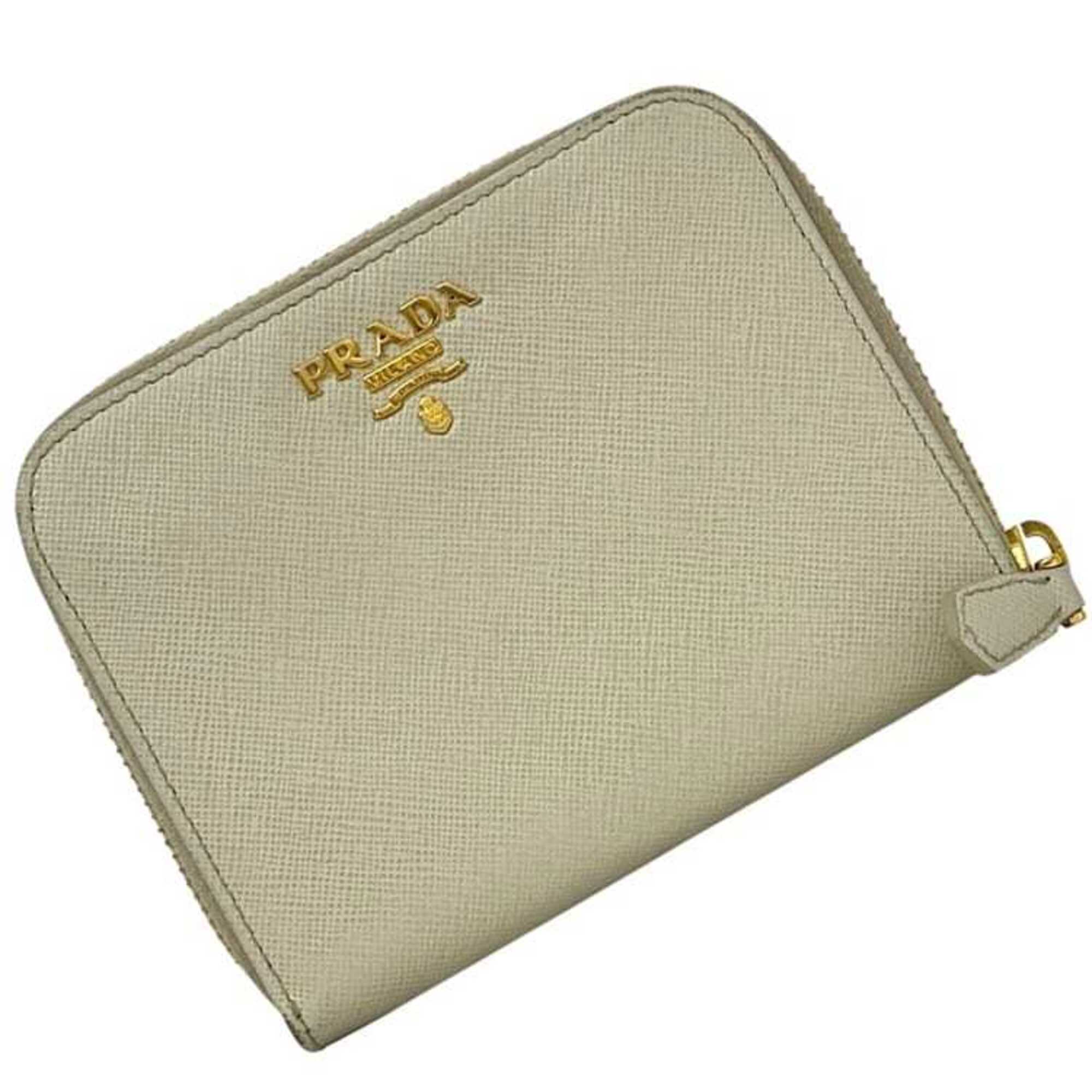 Prada Beige White Saffiano Metal Wallet (Bi-Fold) (Pre-Owned)