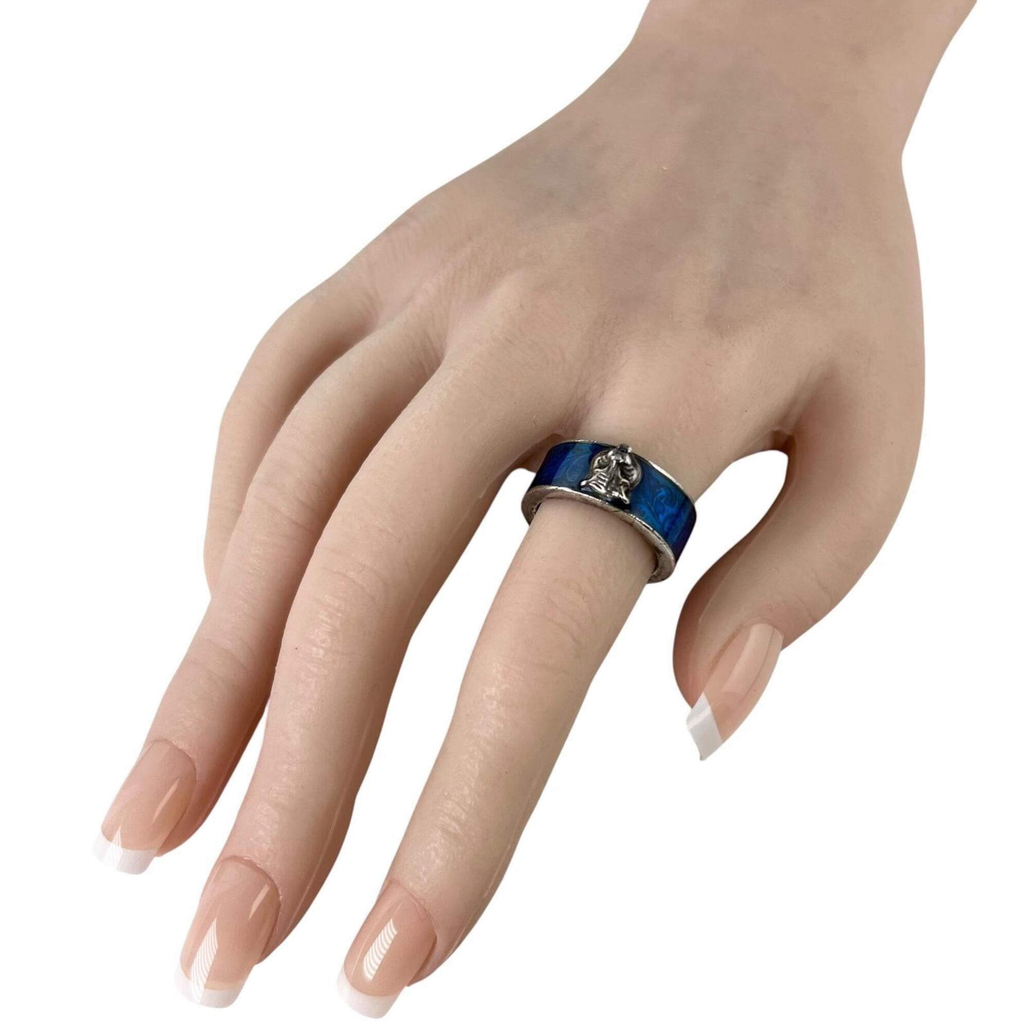 Gucci Silver Blue Enamel Sterling Silver Band Ring (Pre-Owned)