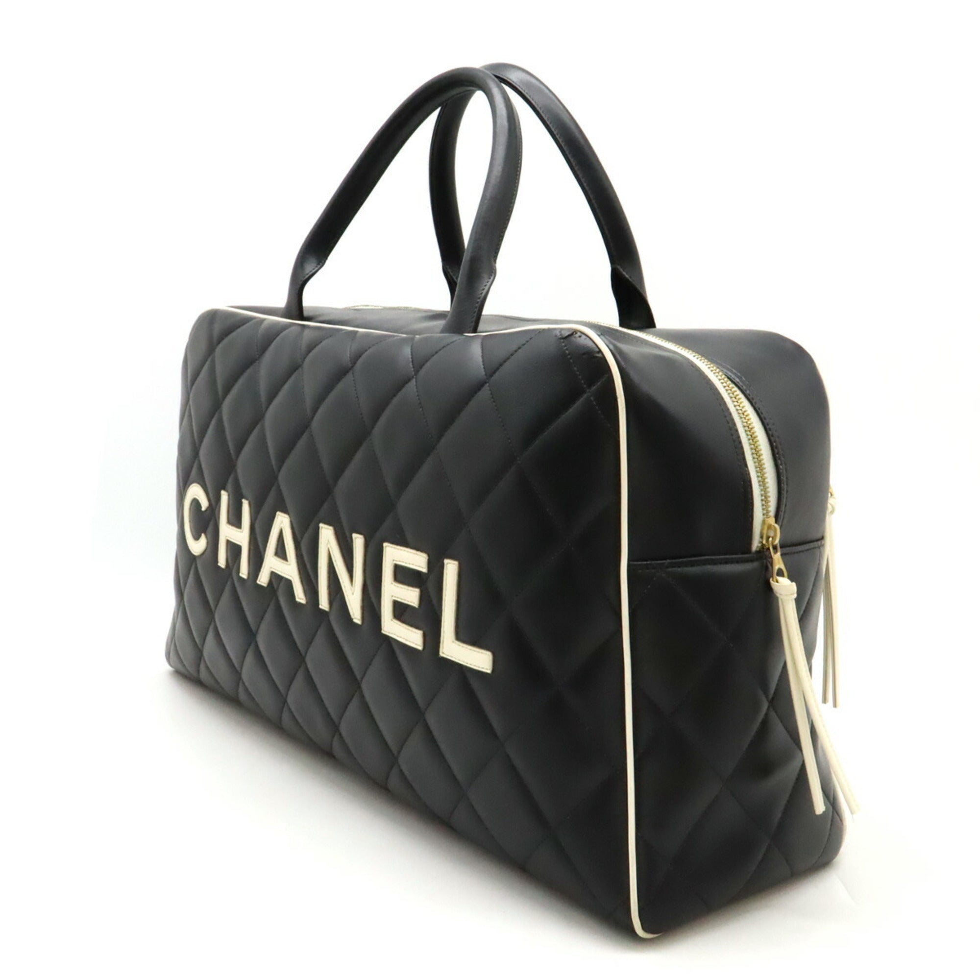 Chanel Black White Leather Boston Bag (Pre-Owned)