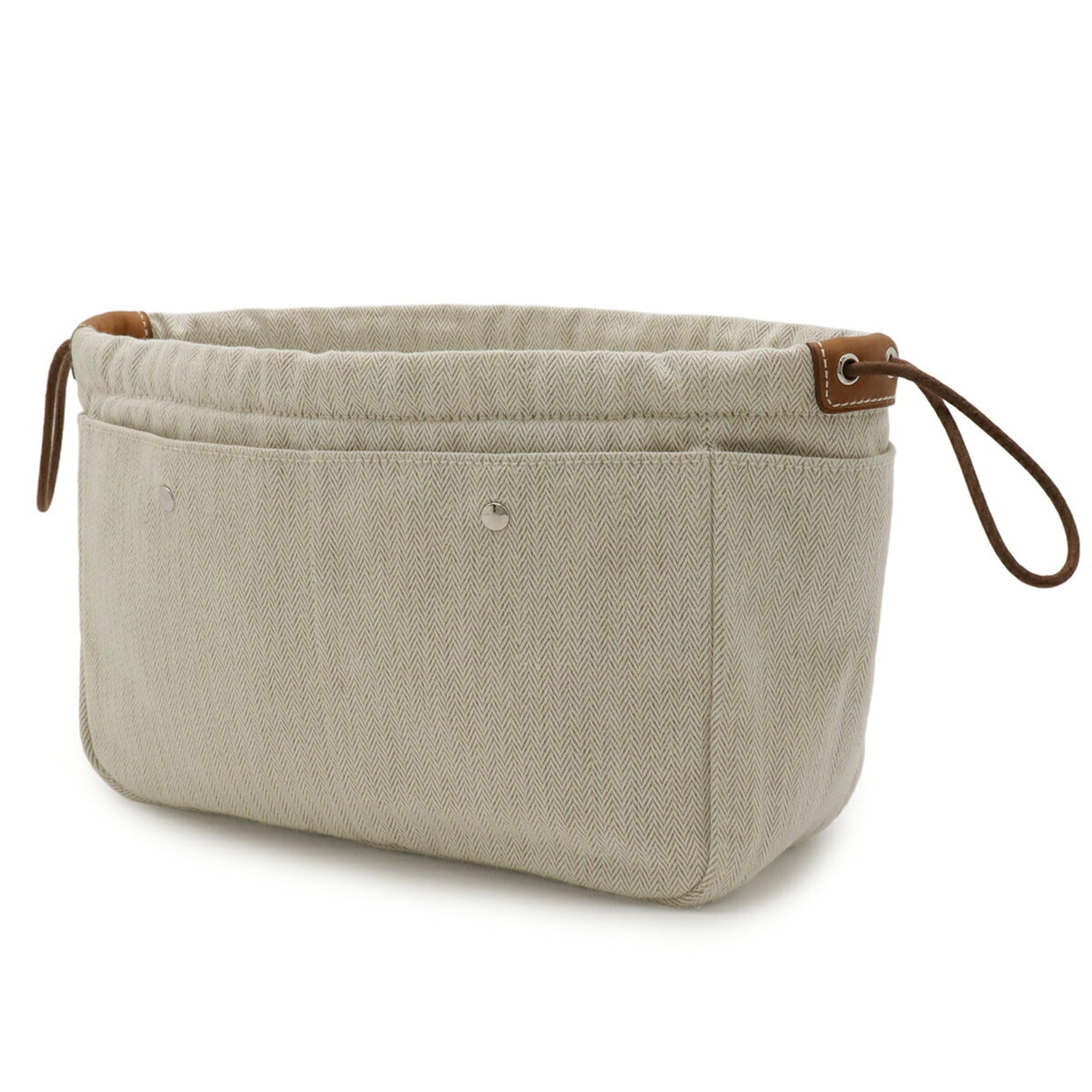 Hermes Fauve Natural Toile Chevron Barenia Leather Pouch (Pre-Owned)