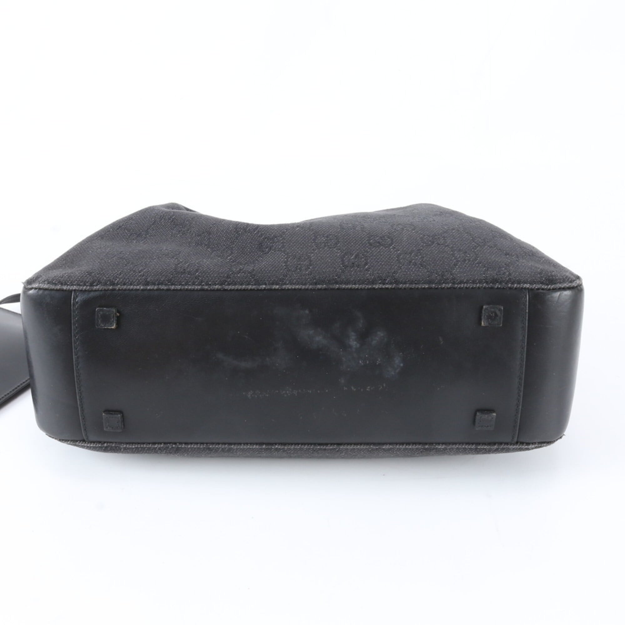 Gucci Black Leather Canvas Handbag Pouch (Pre-Owned)