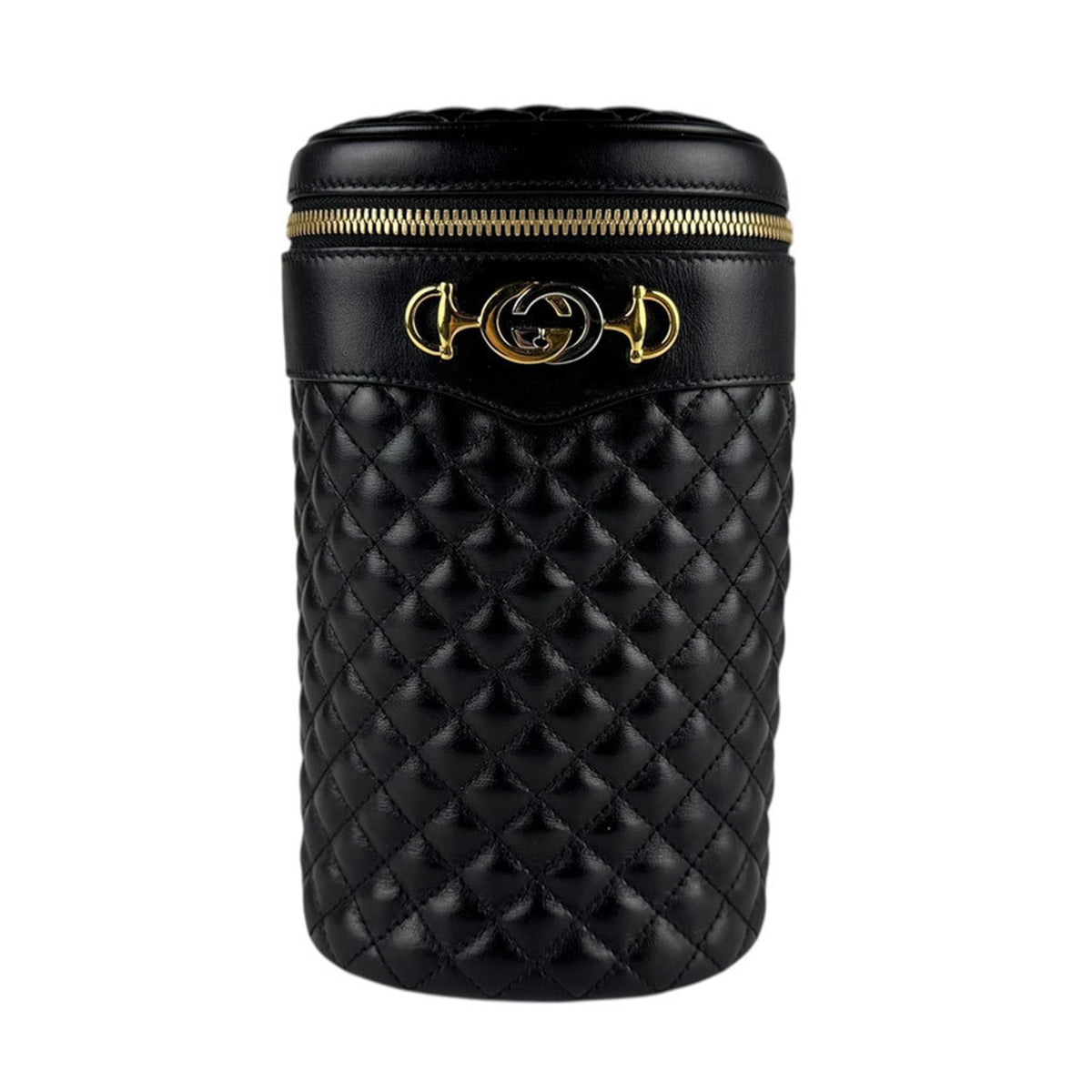 Gucci Black Gold Leather Metal Shoulder Bag (Pre-Owned)