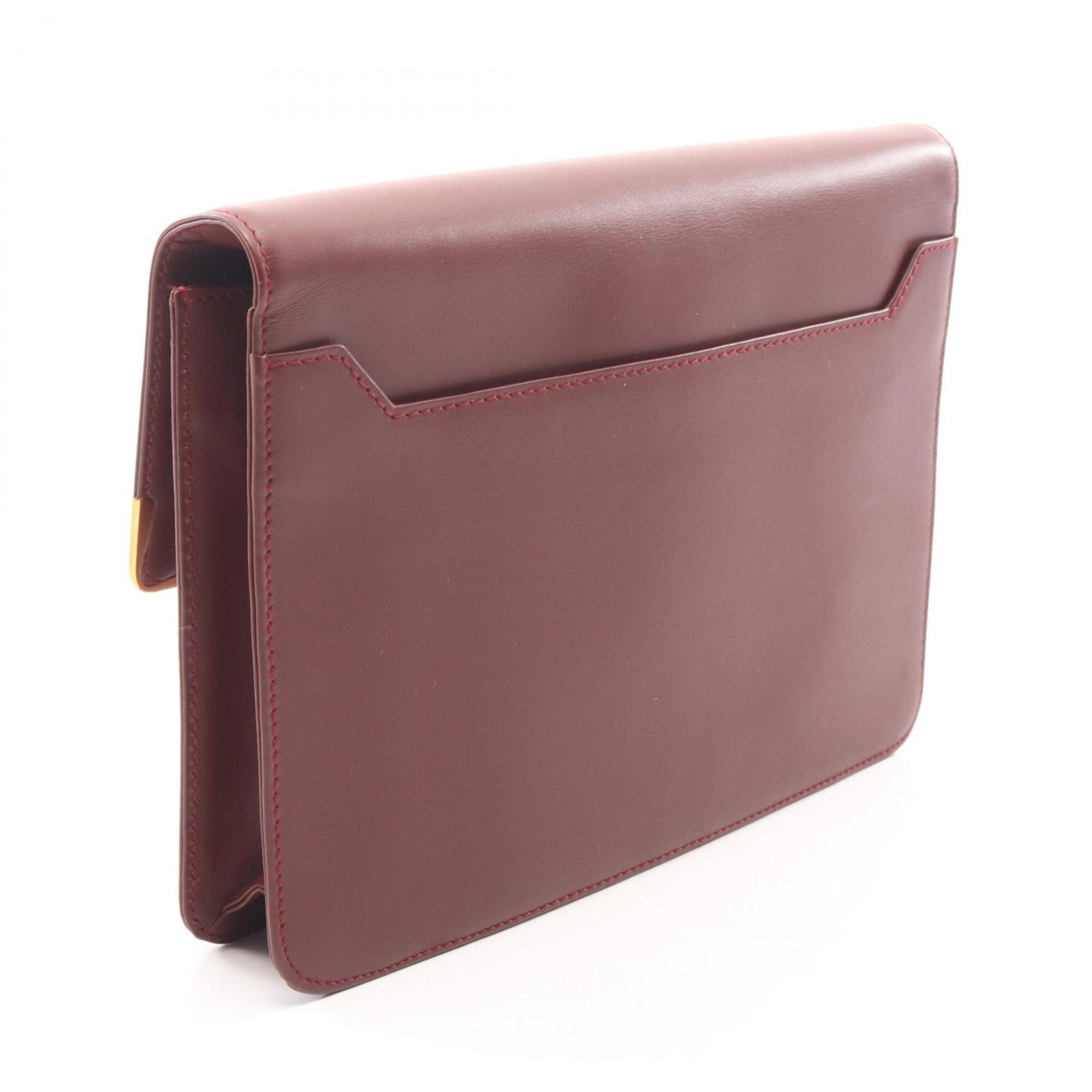 Cartier Bordeaux Leather Clutch Bag Handbag (Pre-Owned)