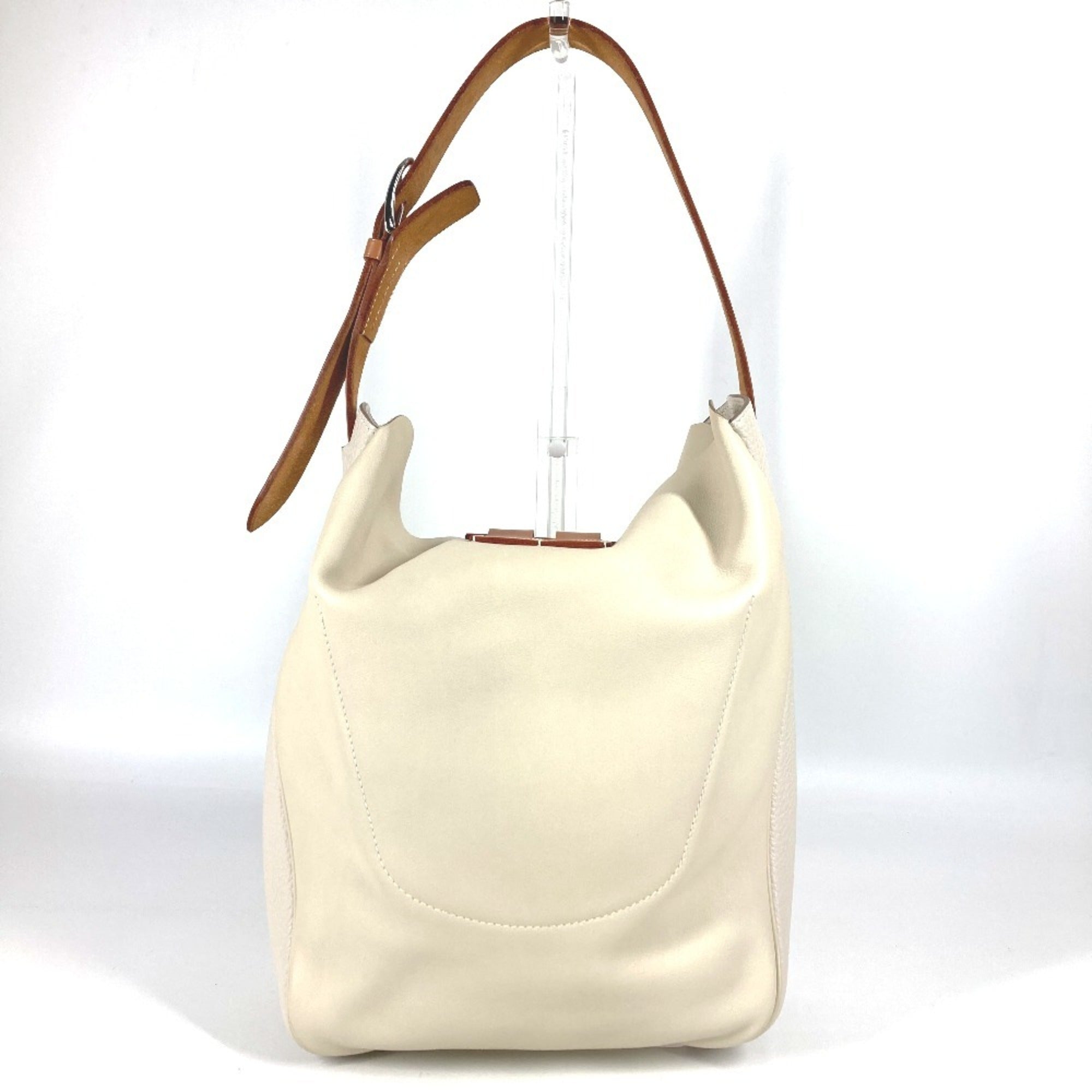 Hermes Brown Ivory Leather Shoulder Bag Tote Bag (Pre-Owned)
